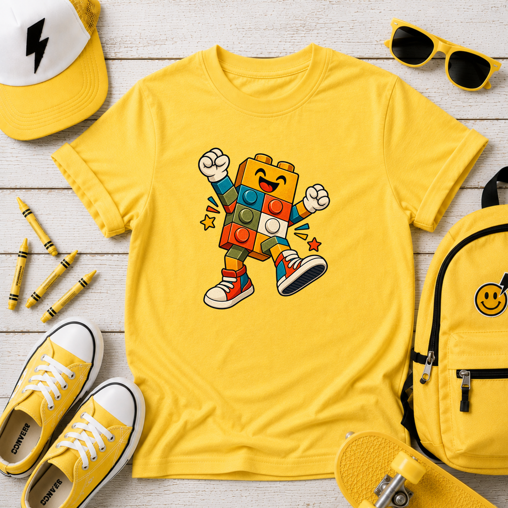 Happy Dancing Building Block Character Graphic Shirt