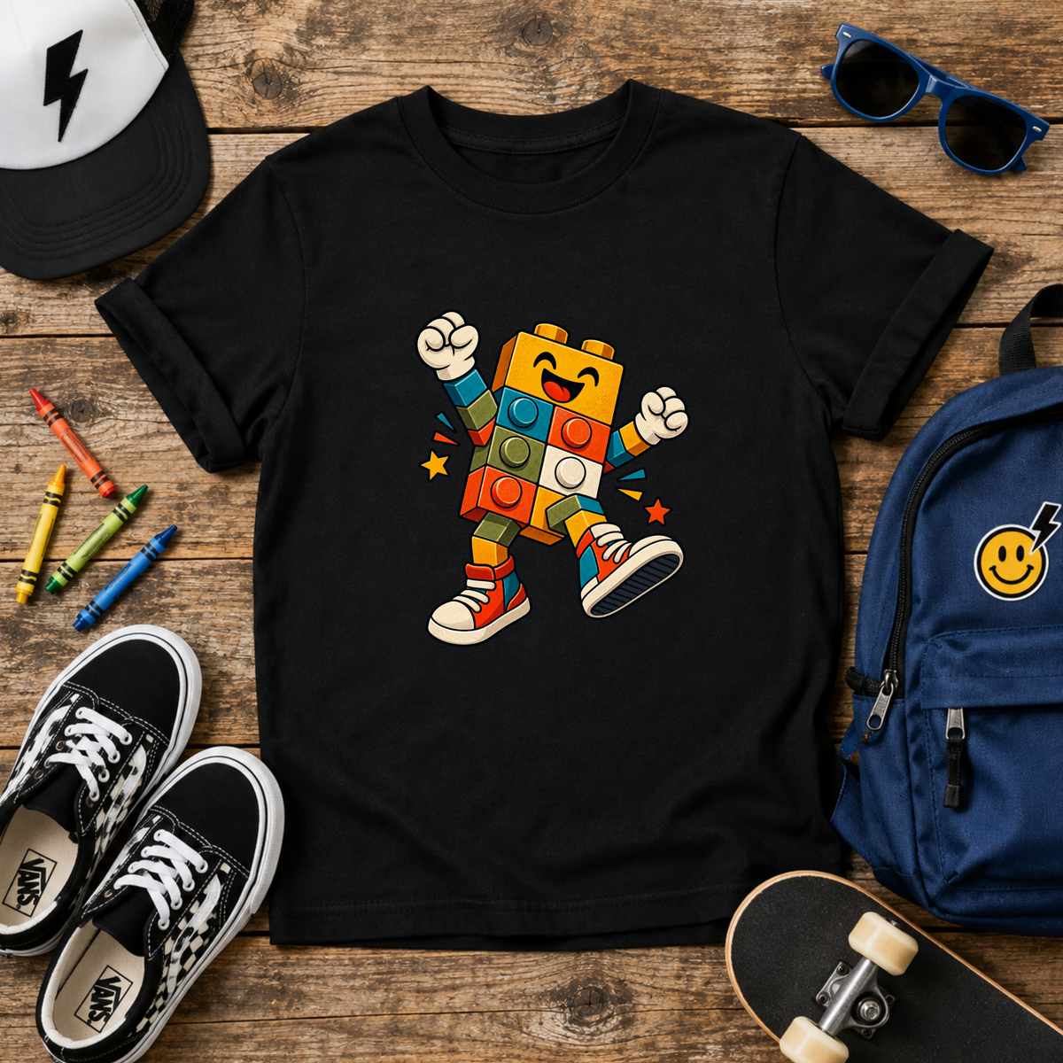 Happy Dancing Building Block Character Graphic Shirt
