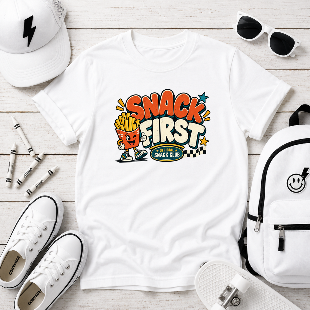 Kids Tee "Snack First" Retro Fries Graphic Shirt