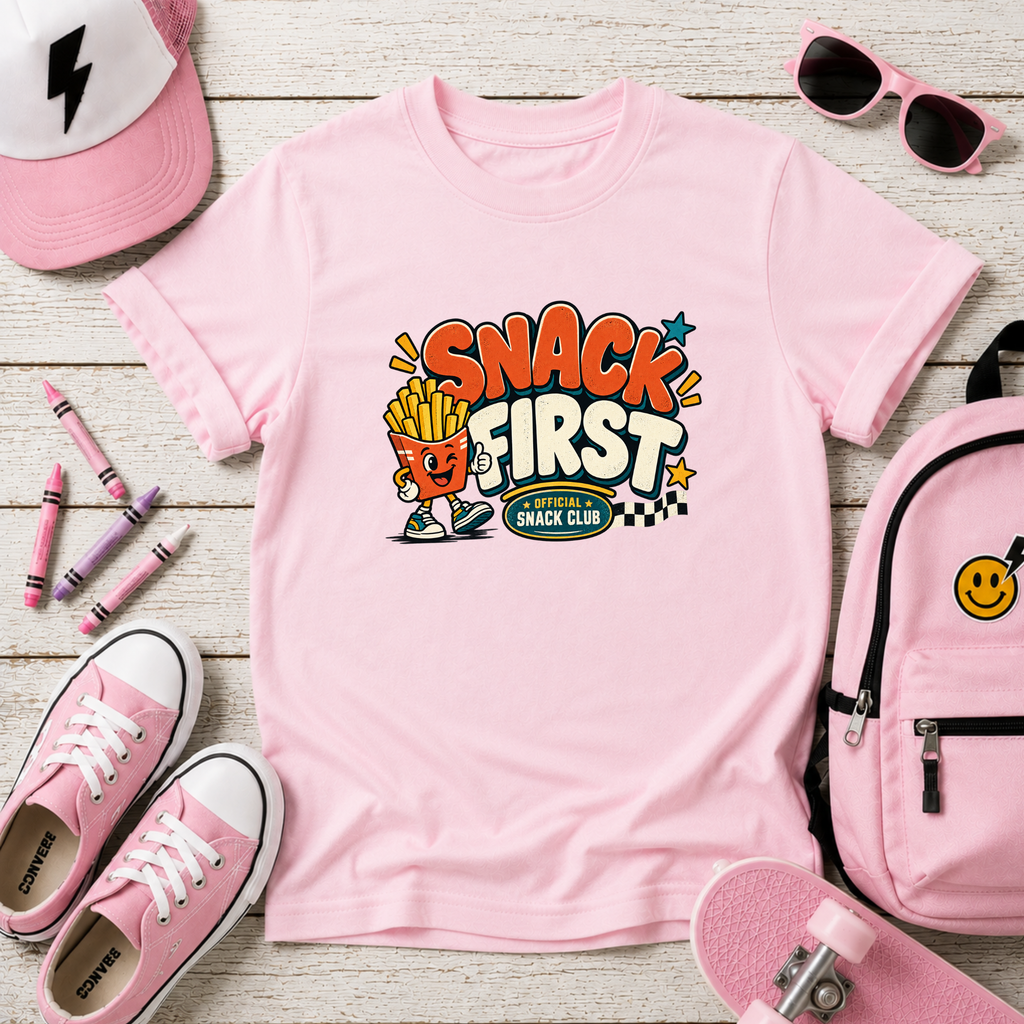 Kids Tee "Snack First" Retro Fries Graphic Shirt