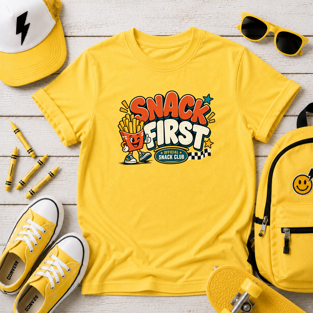 Kids Tee "Snack First" Retro Fries Graphic Shirt