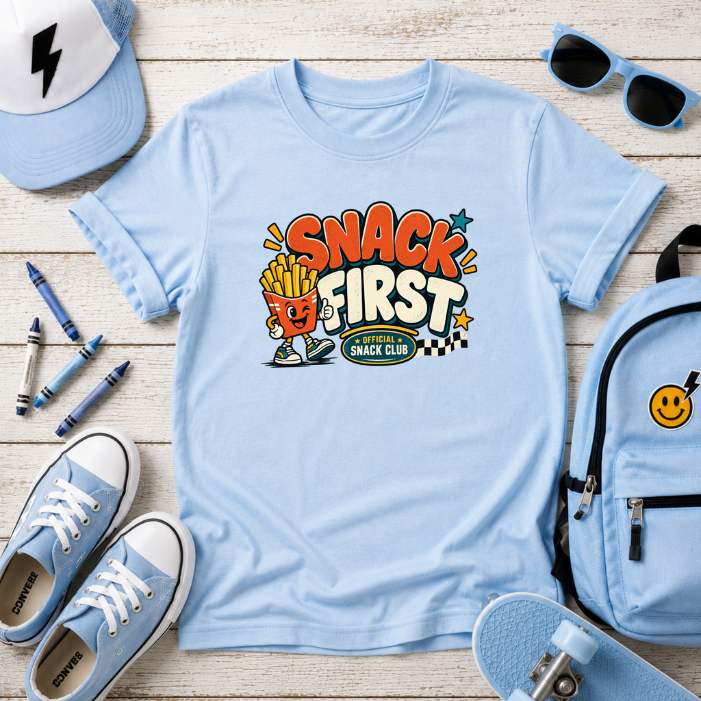 Kids Tee "Snack First" Retro Fries Graphic Shirt