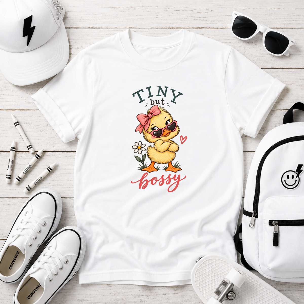 Cute Duck 'Tiny But Bossy' Funny Girls Graphic Tee