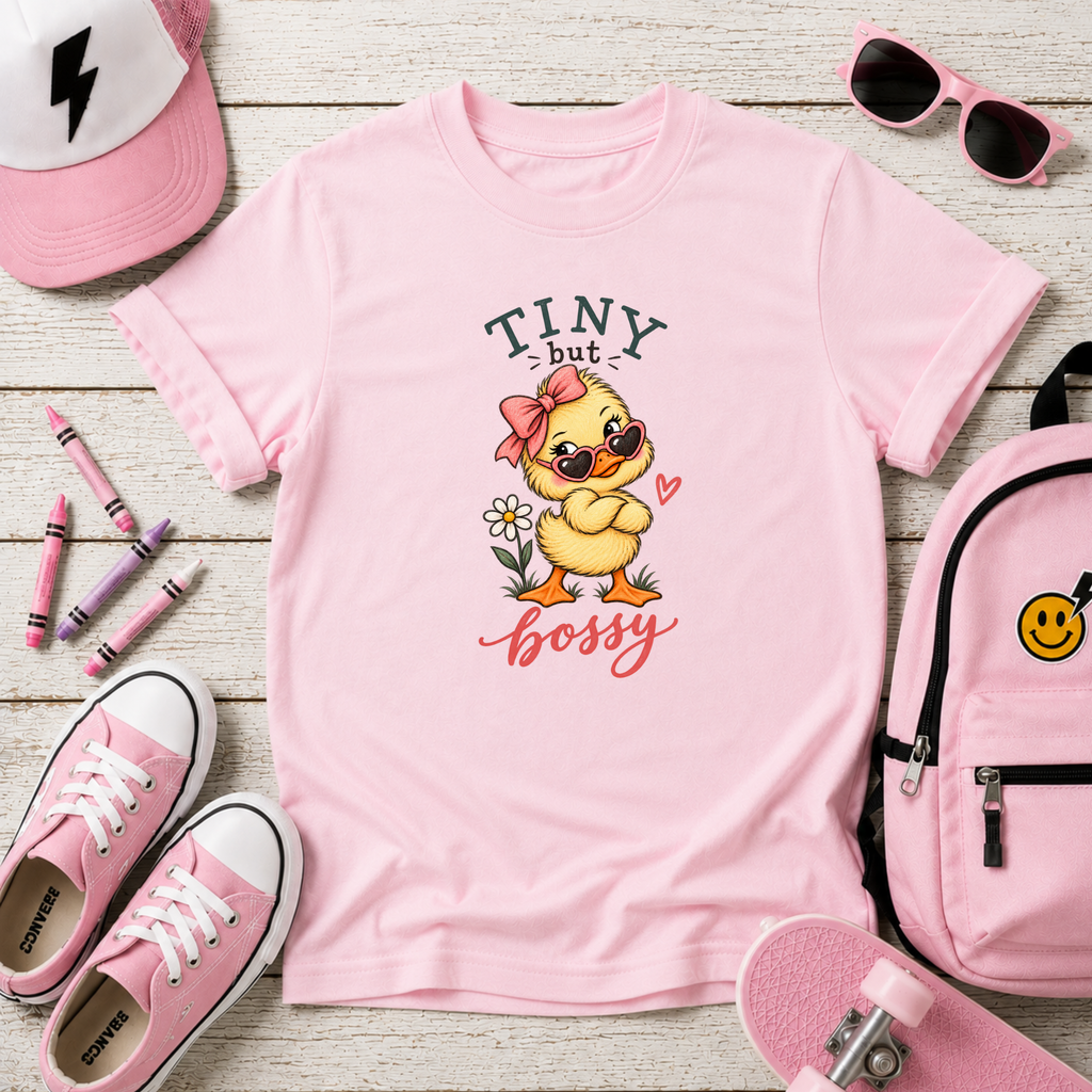 Cute Duck 'Tiny But Bossy' Funny Girls Graphic Tee