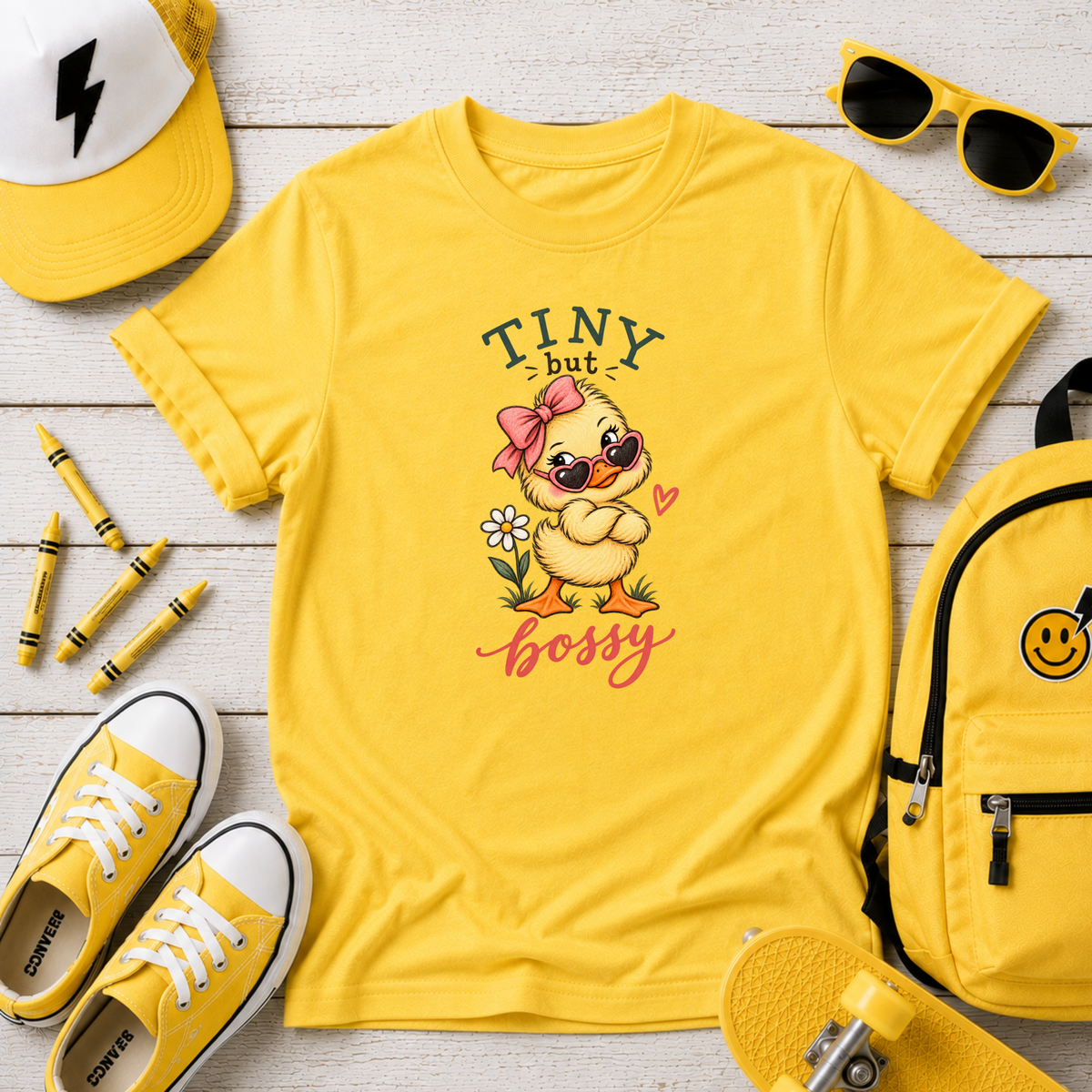 Cute Duck 'Tiny But Bossy' Funny Girls Graphic Tee
