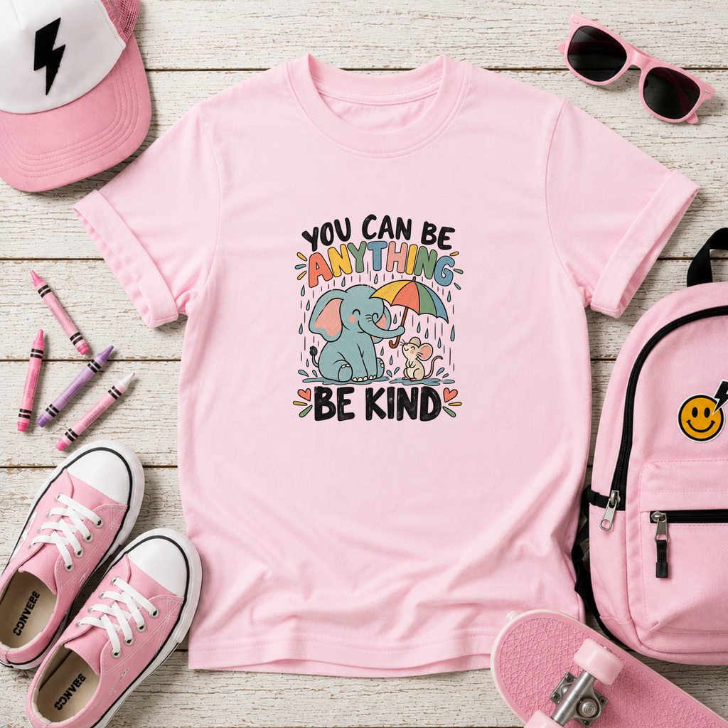 Kids Tee "You Can Be Anything, Be Kind" Elephant Graphic