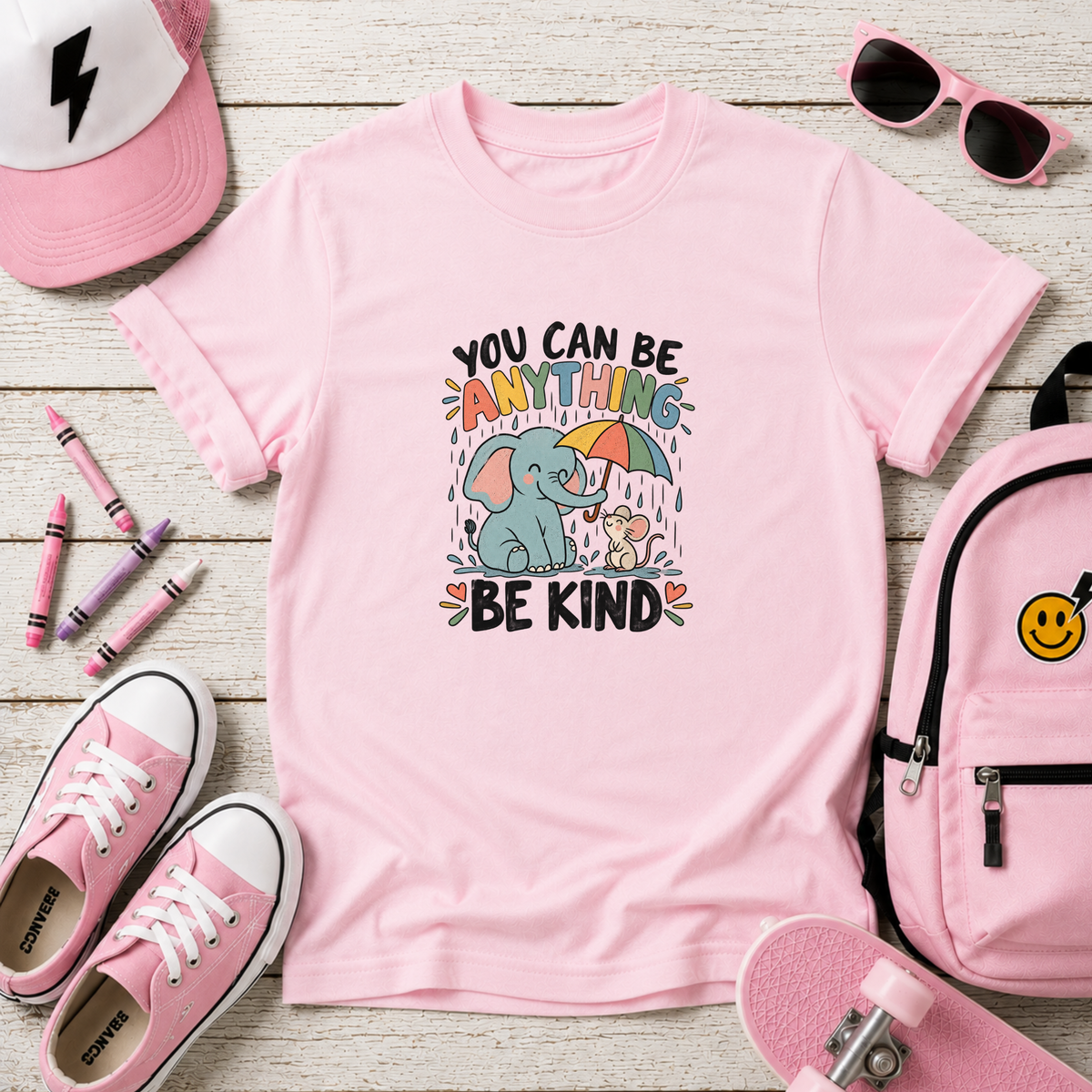 Kids Tee "You Can Be Anything, Be Kind" Elephant Graphic