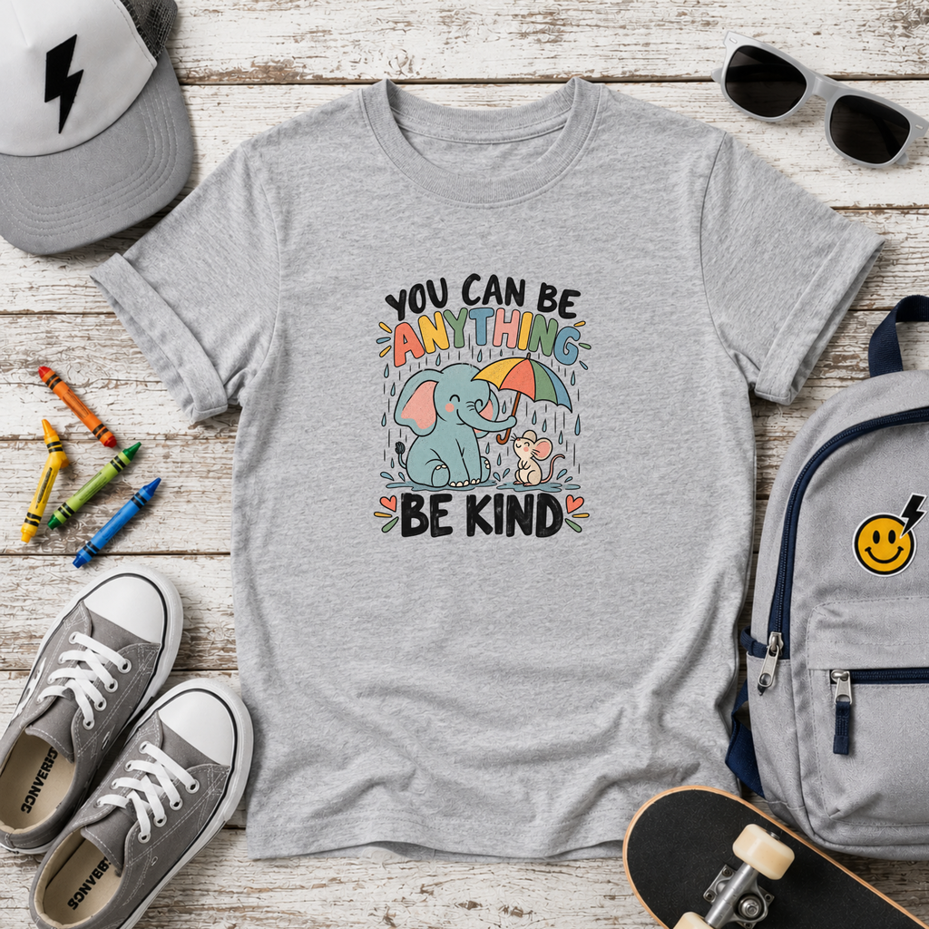 Kids Tee "You Can Be Anything, Be Kind" Elephant Graphic