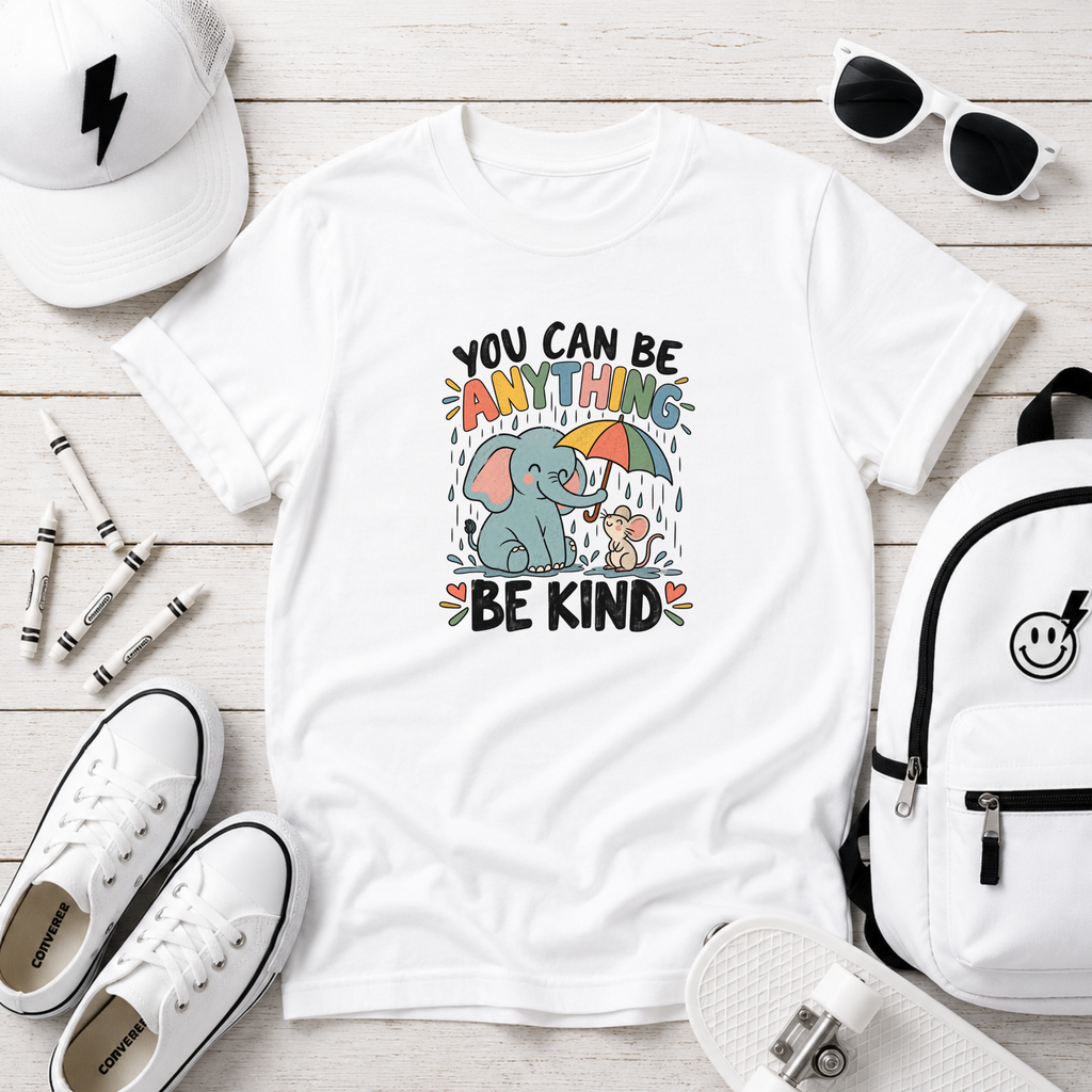 Kids Tee "You Can Be Anything, Be Kind" Elephant Graphic