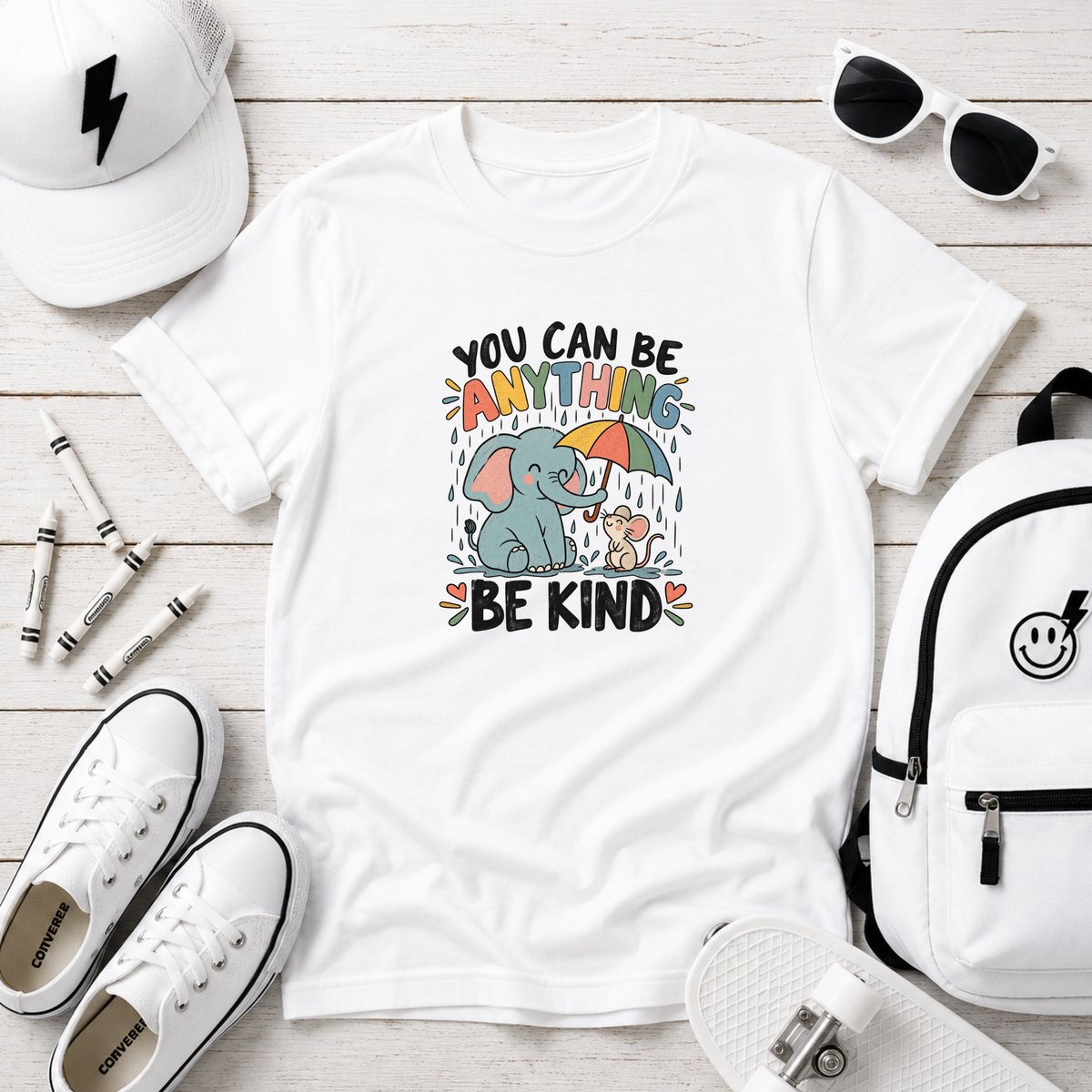 Kids Tee "You Can Be Anything, Be Kind" Elephant Graphic