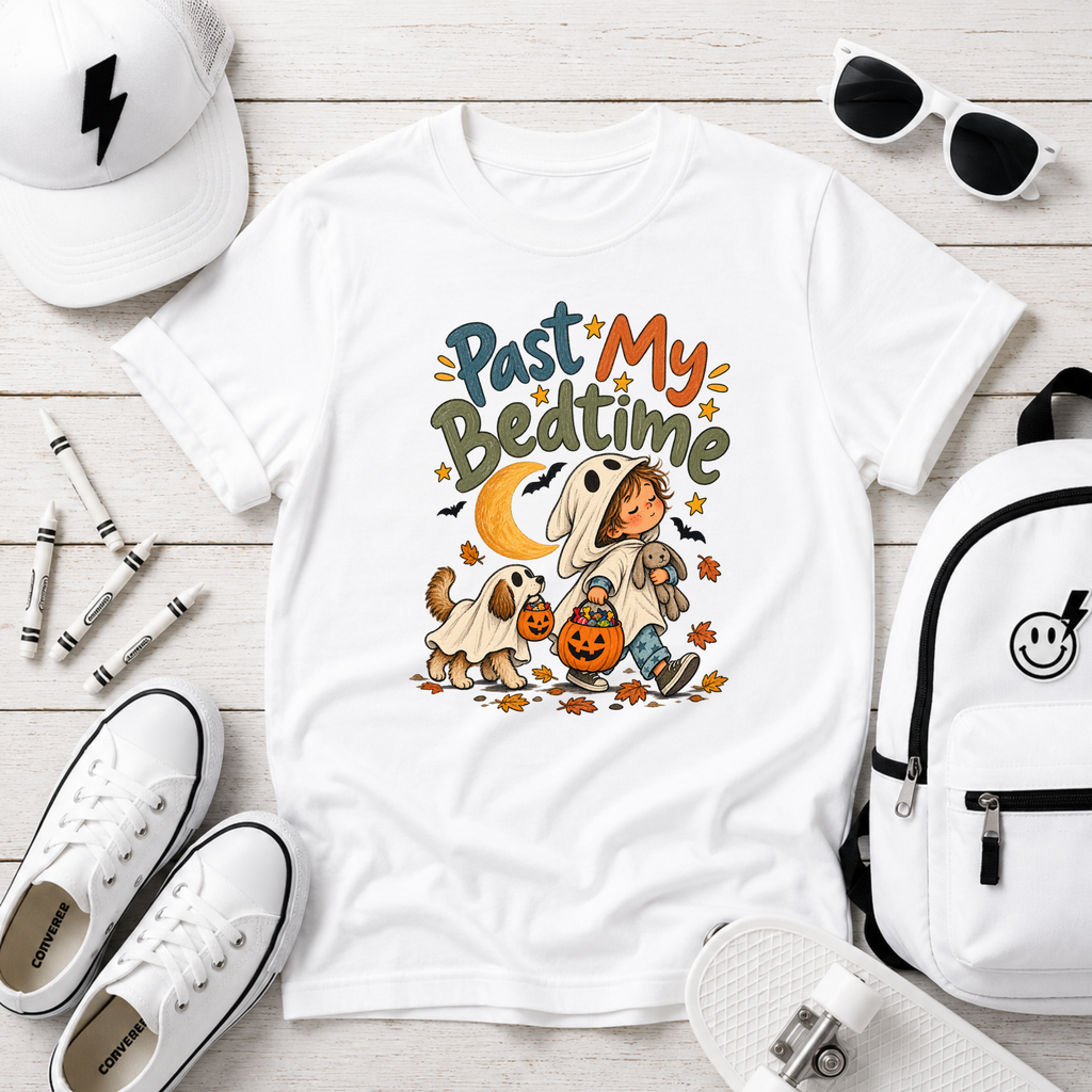 Kids Tee "Past My Bedtime" Halloween Puppy Trick-or-Treat Shirt