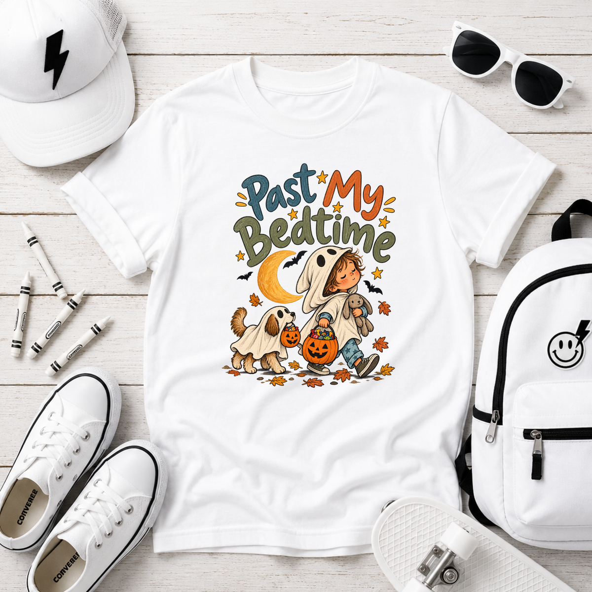 Kids Tee "Past My Bedtime" Halloween Puppy Trick-or-Treat Shirt