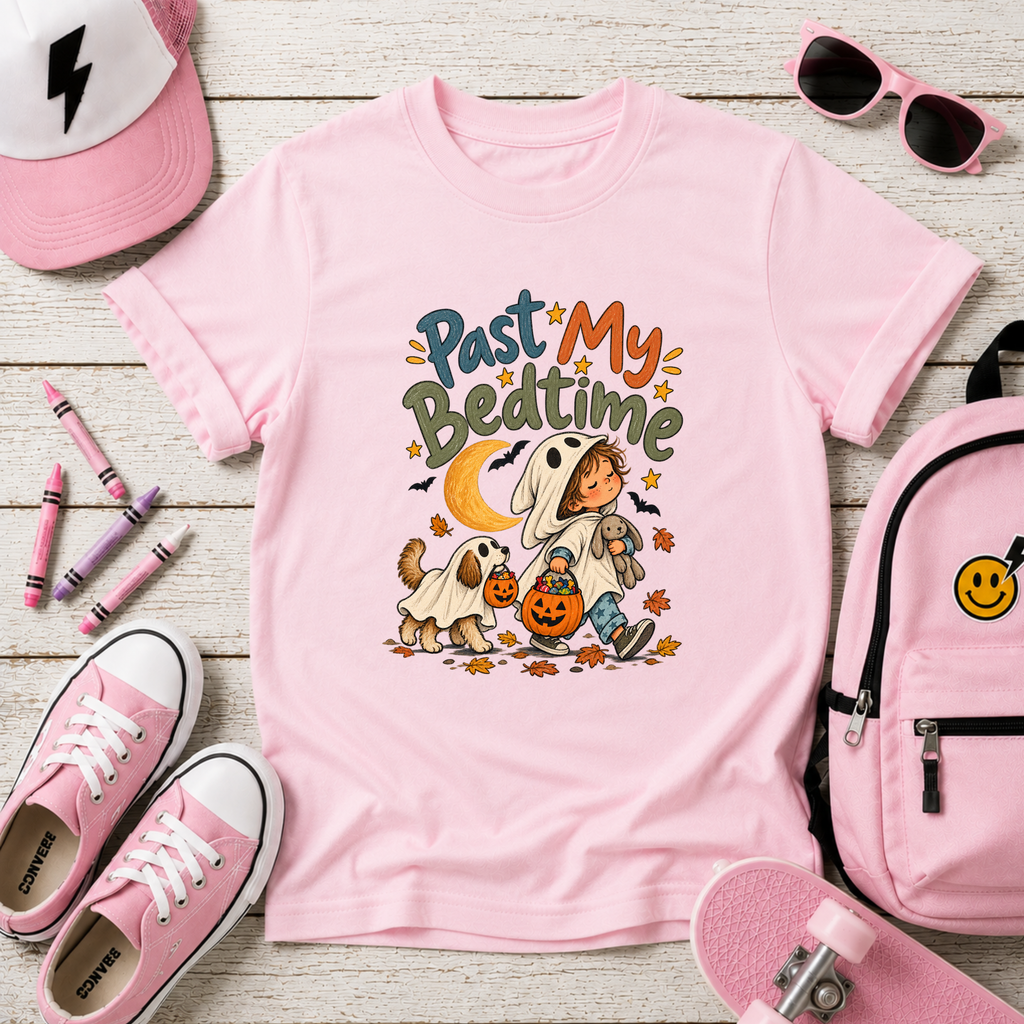 Kids Tee "Past My Bedtime" Halloween Puppy Trick-or-Treat Shirt