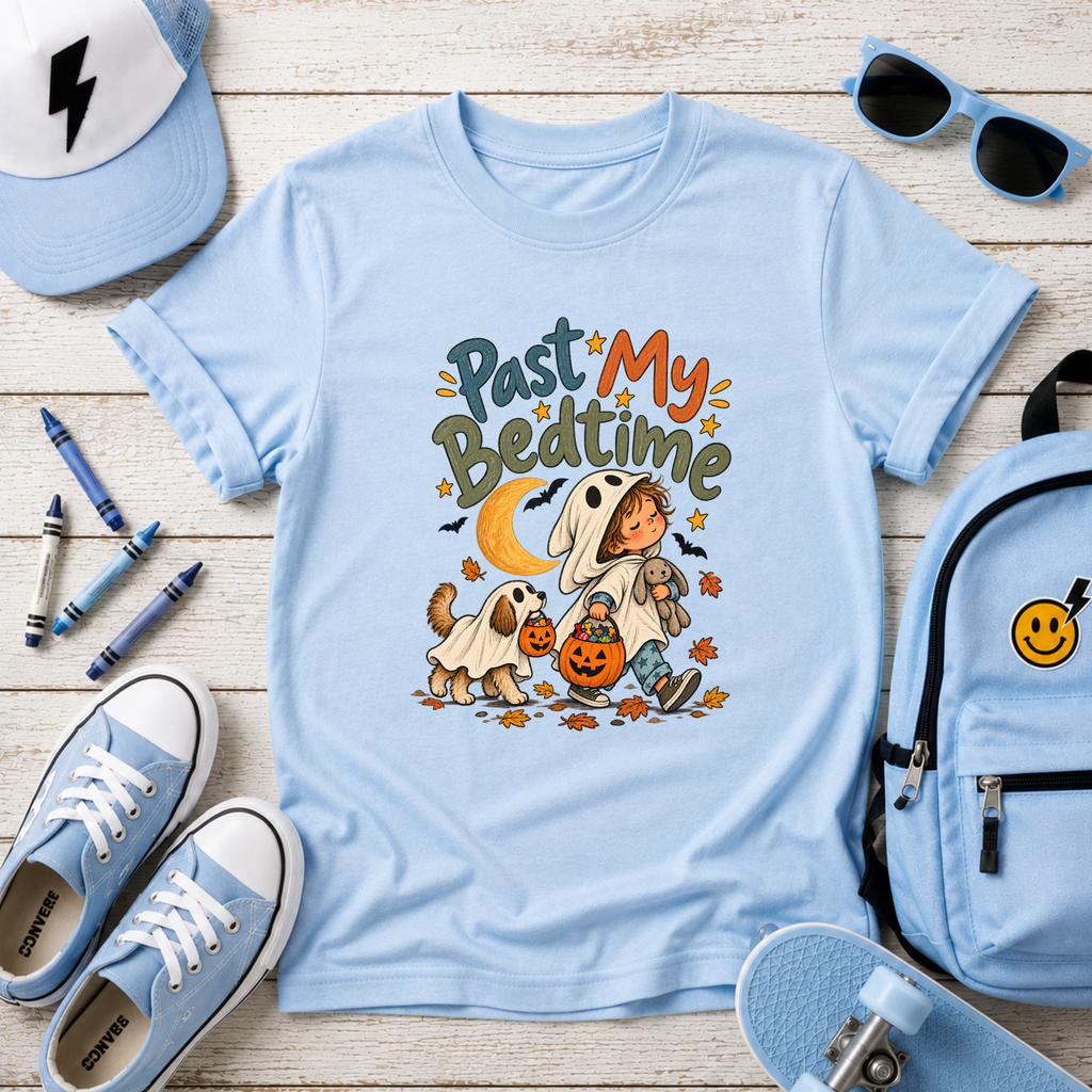Kids Tee "Past My Bedtime" Halloween Puppy Trick-or-Treat Shirt