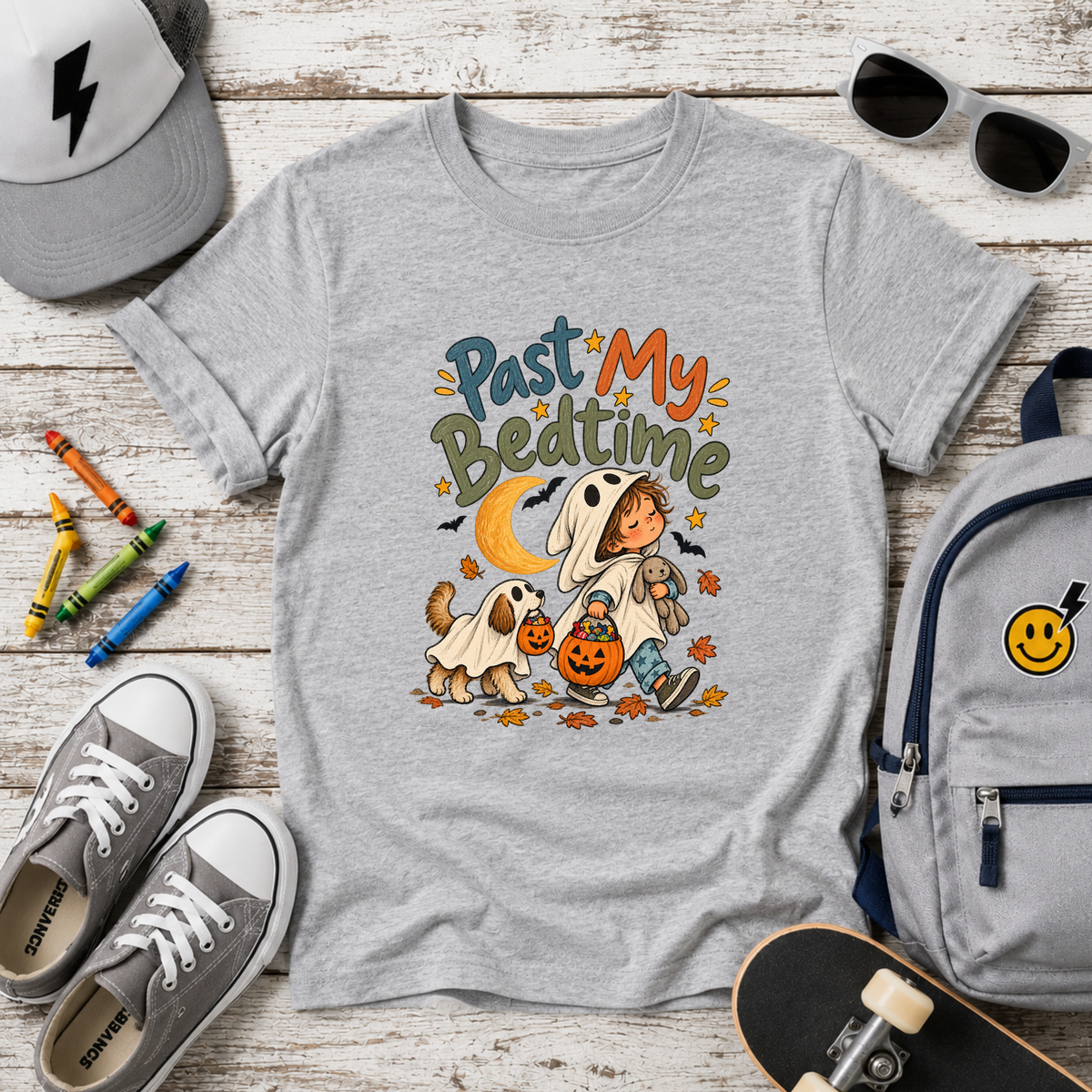 Kids Tee "Past My Bedtime" Halloween Puppy Trick-or-Treat Shirt