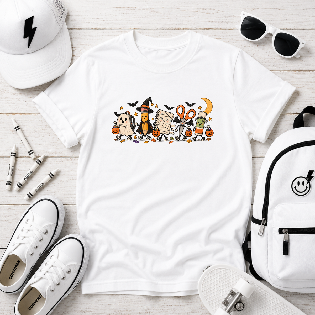 Kids Halloween Graphic Tee Cute Trick-or-Treat Owl & Friends Graphic