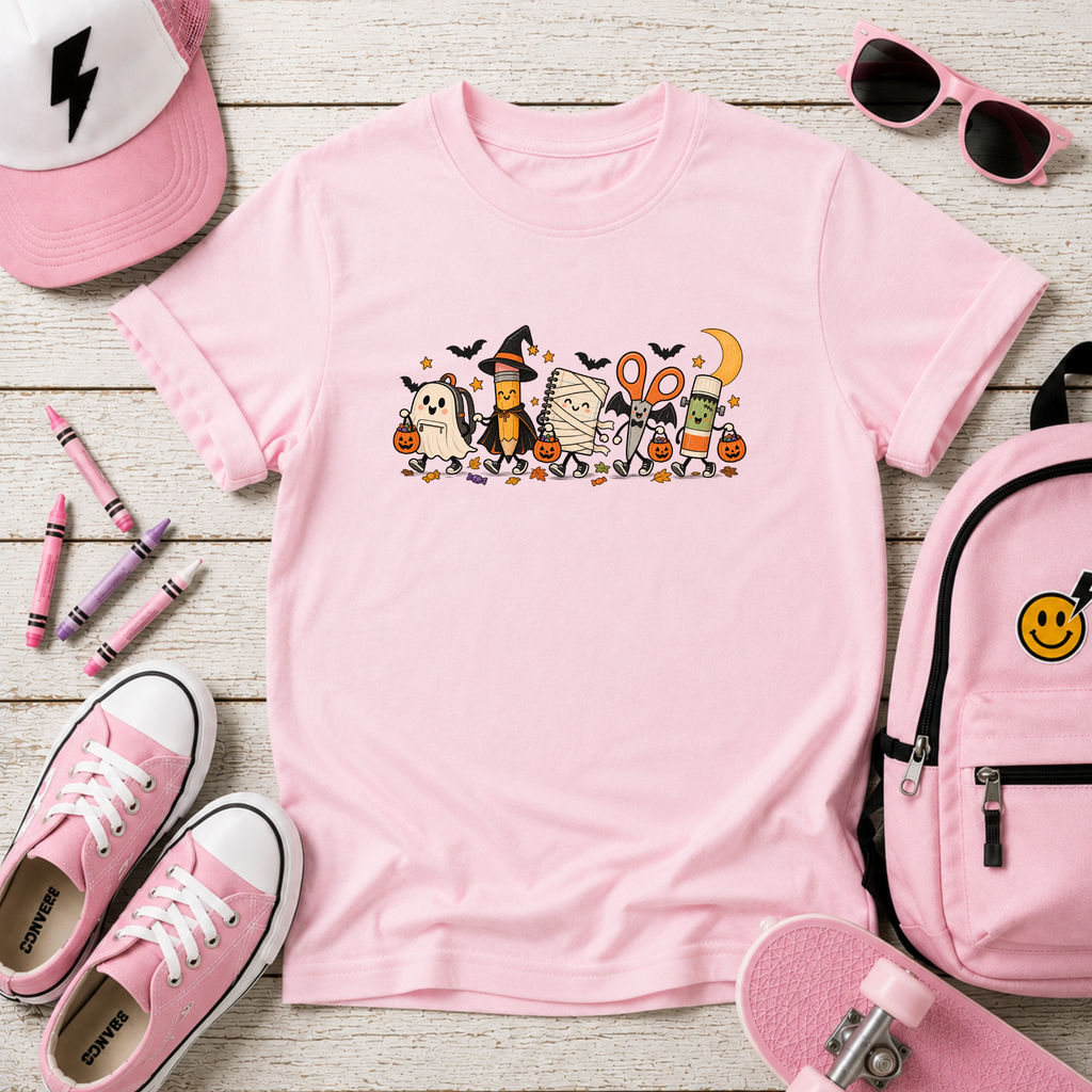 Kids Halloween Graphic Tee Cute Trick-or-Treat Owl & Friends Graphic