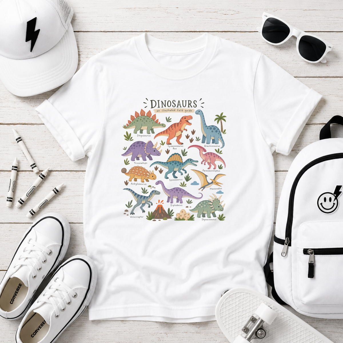 Kids Graphic Dinosaur T-Shirt Colorful Retro Dino