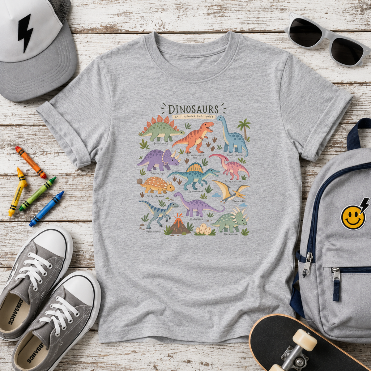 Kids Graphic Dinosaur T-Shirt Colorful Retro Dino