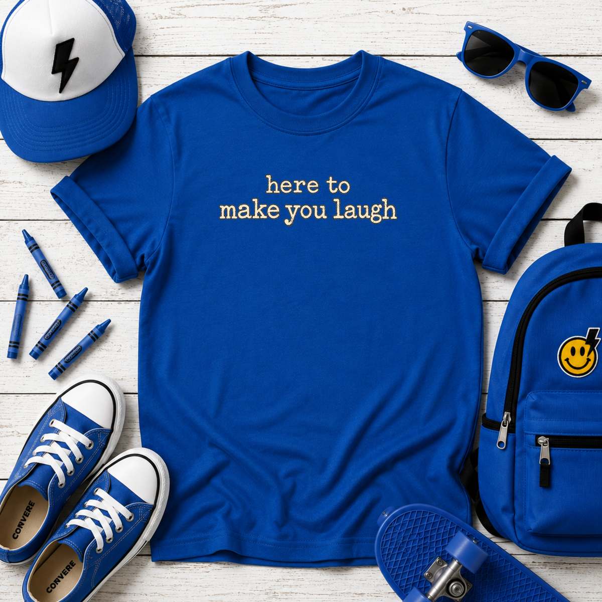 Funny Kids "here to make you laugh" Graphic Shirt