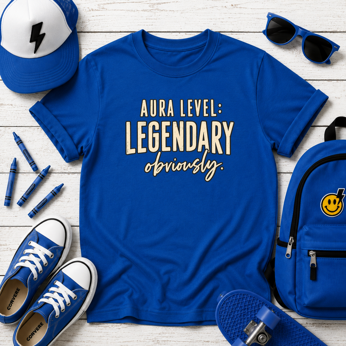 Kids "Aura Level: Legendary, obviously." Graphic Shirt