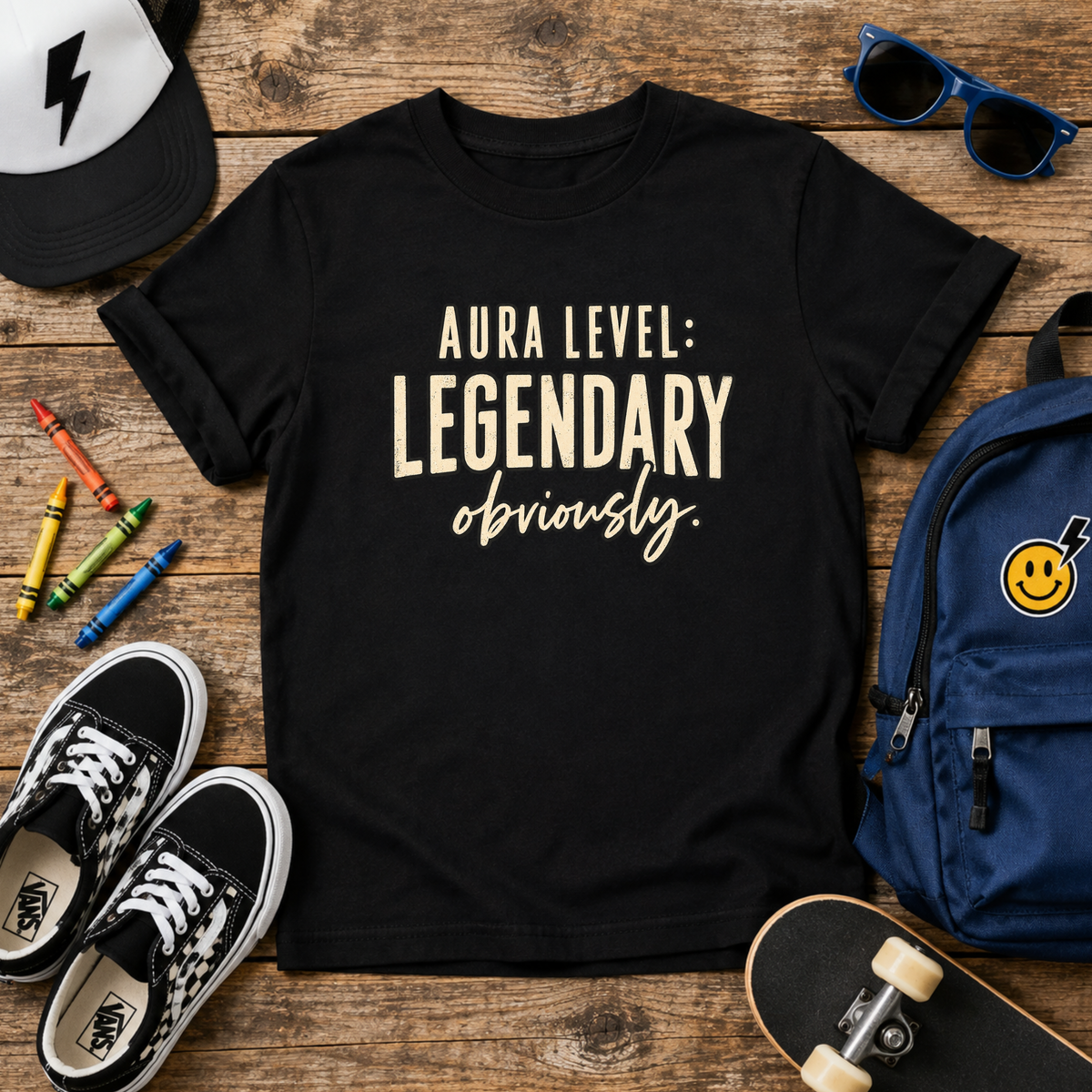 Kids "Aura Level: Legendary, obviously." Graphic Shirt