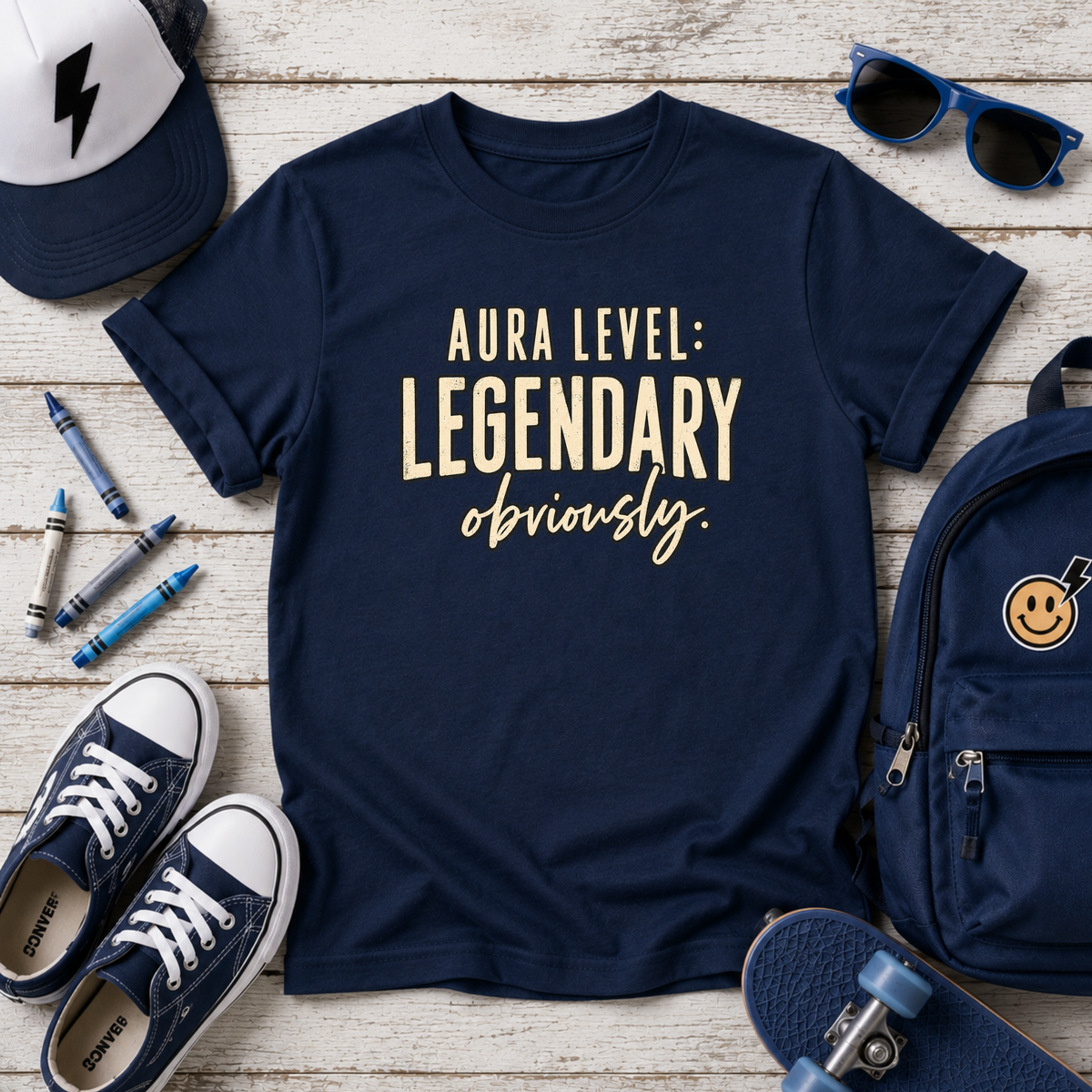 Kids "Aura Level: Legendary, obviously." Graphic Shirt