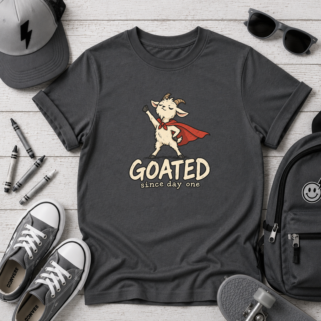 Kids "GOATED" Superhero Goat (Since Day One) Funny Graphic Tee