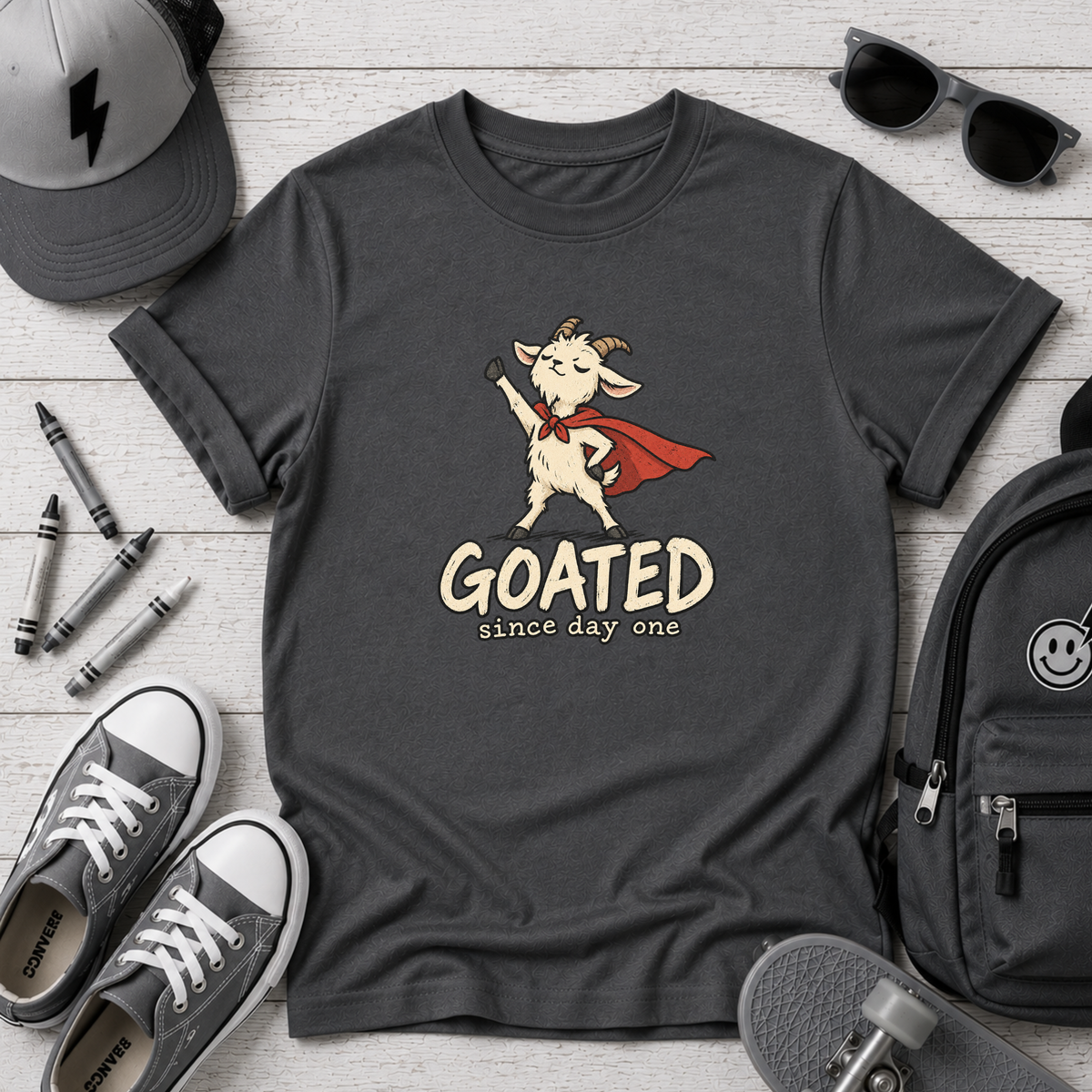 Kids "GOATED" Superhero Goat (Since Day One) Funny Graphic Tee