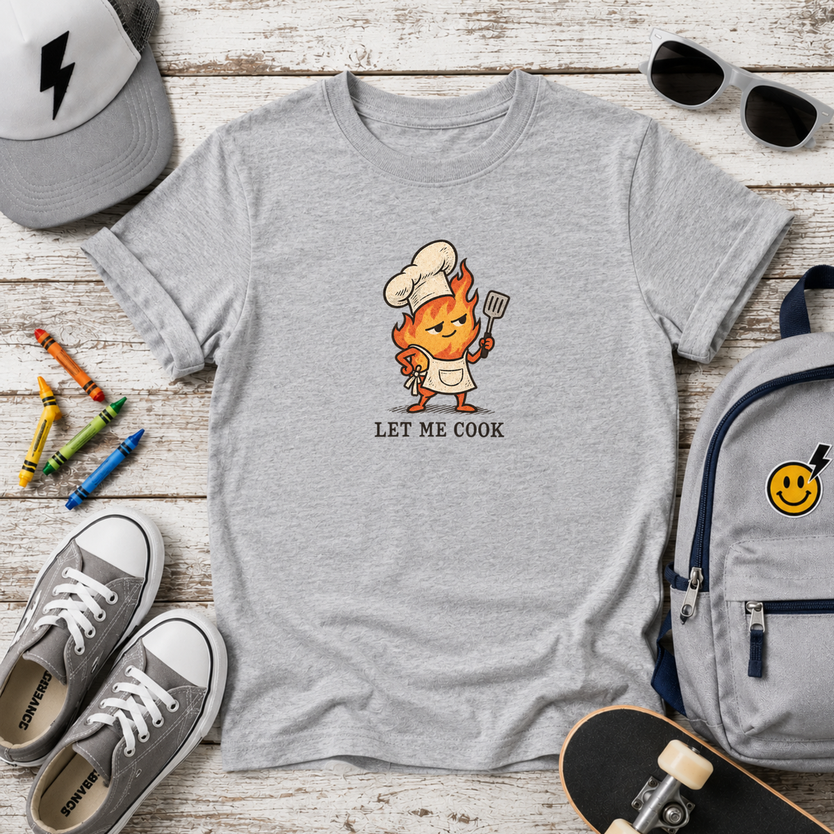 Kids Tee Cute Chef Character with 'Let Me Cook' Graphic