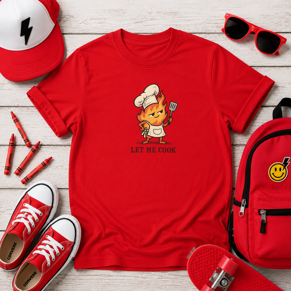 Kids Tee Cute Chef Character with 'Let Me Cook' Graphic