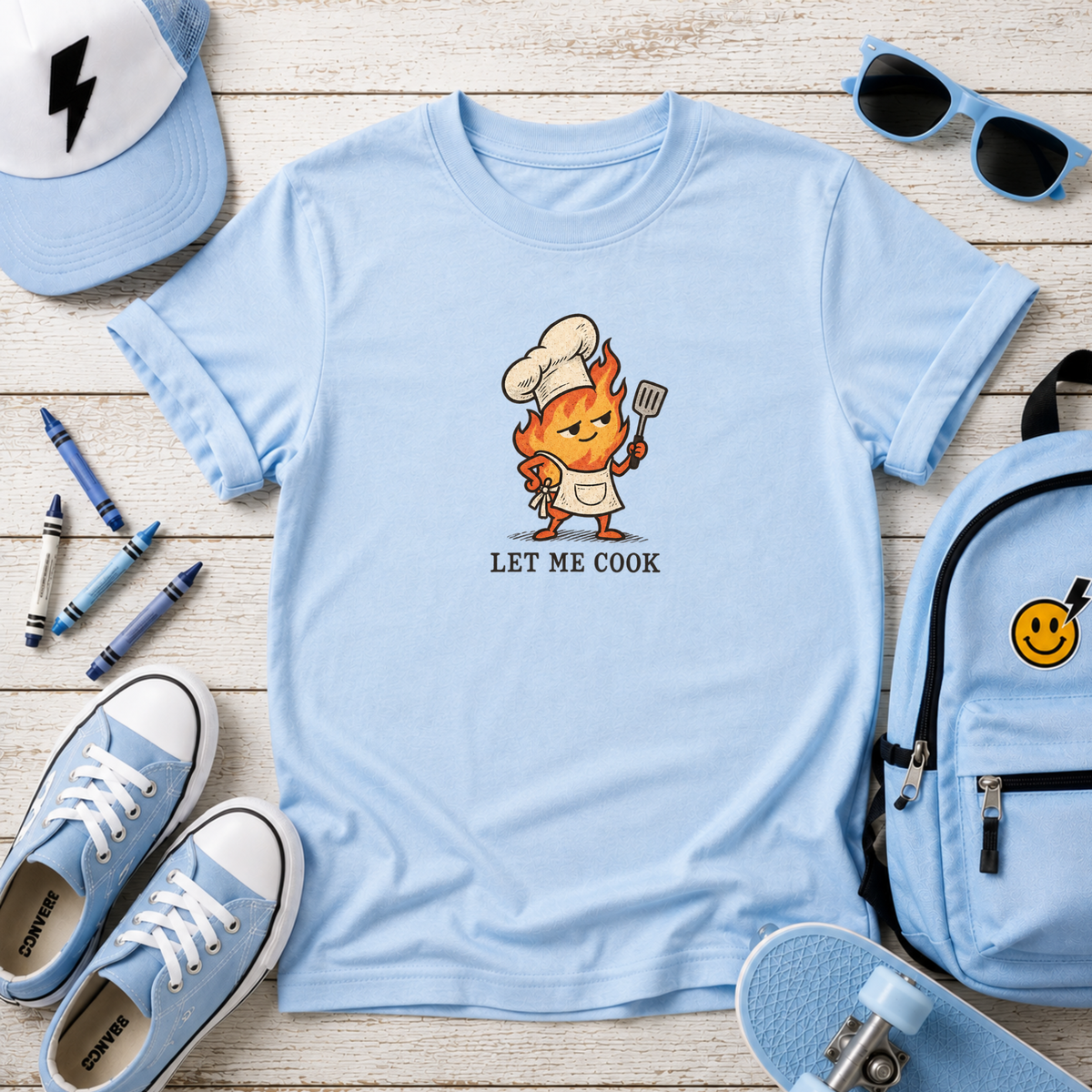 Kids Tee Cute Chef Character with 'Let Me Cook' Graphic