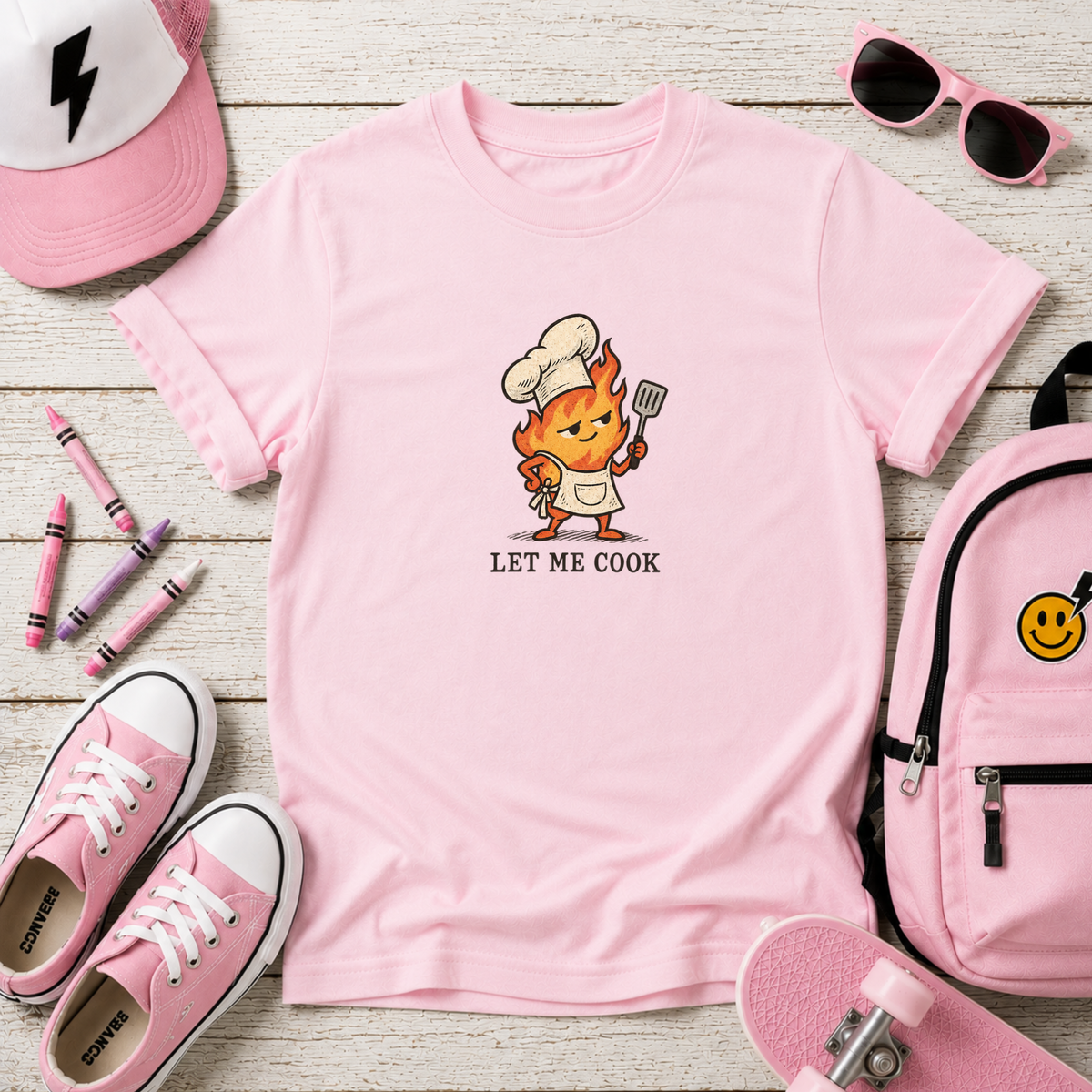 Kids Tee Cute Chef Character with 'Let Me Cook' Graphic