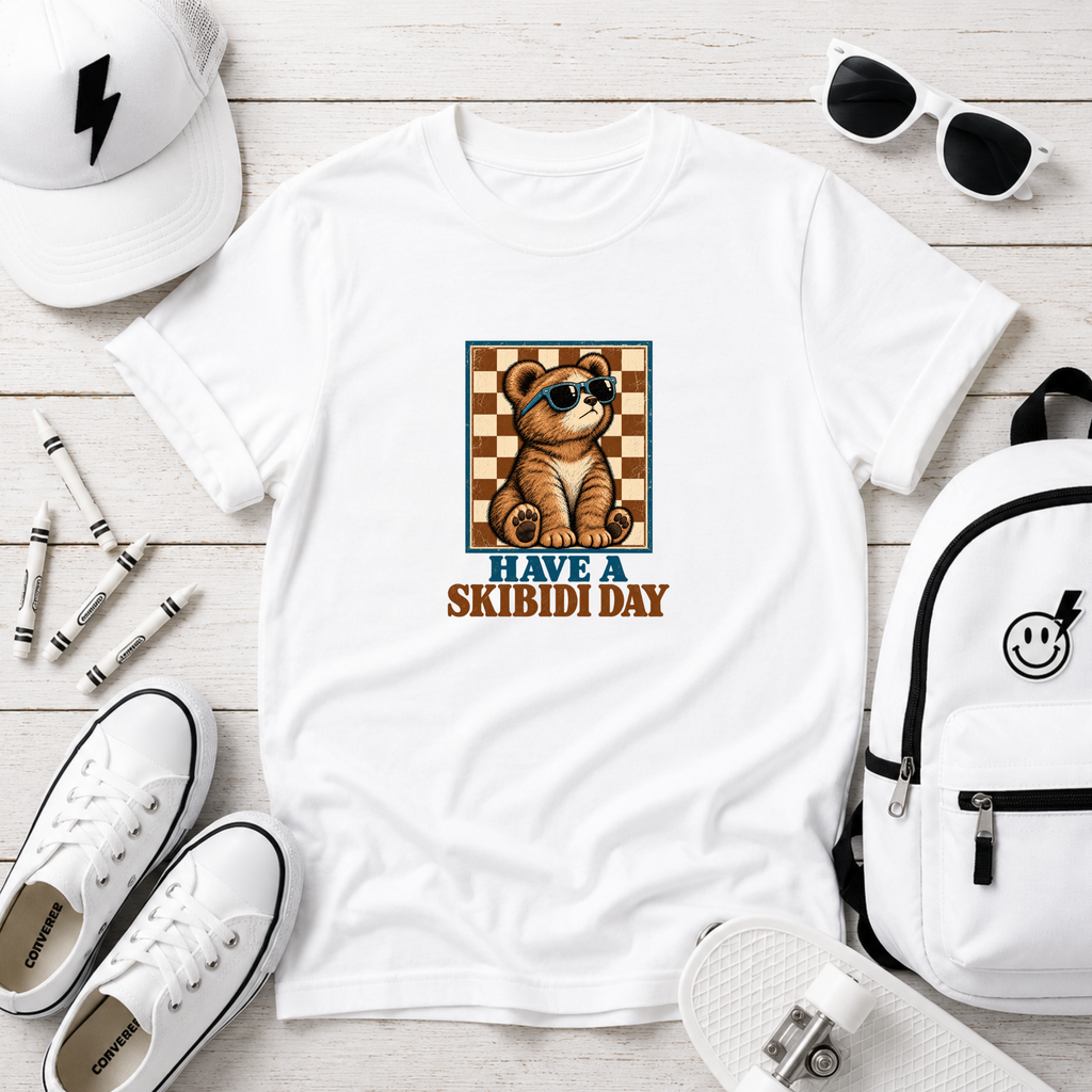 Kids Tee Retro Raccoon 'Have a Skibidi Day' Graphic Shirt