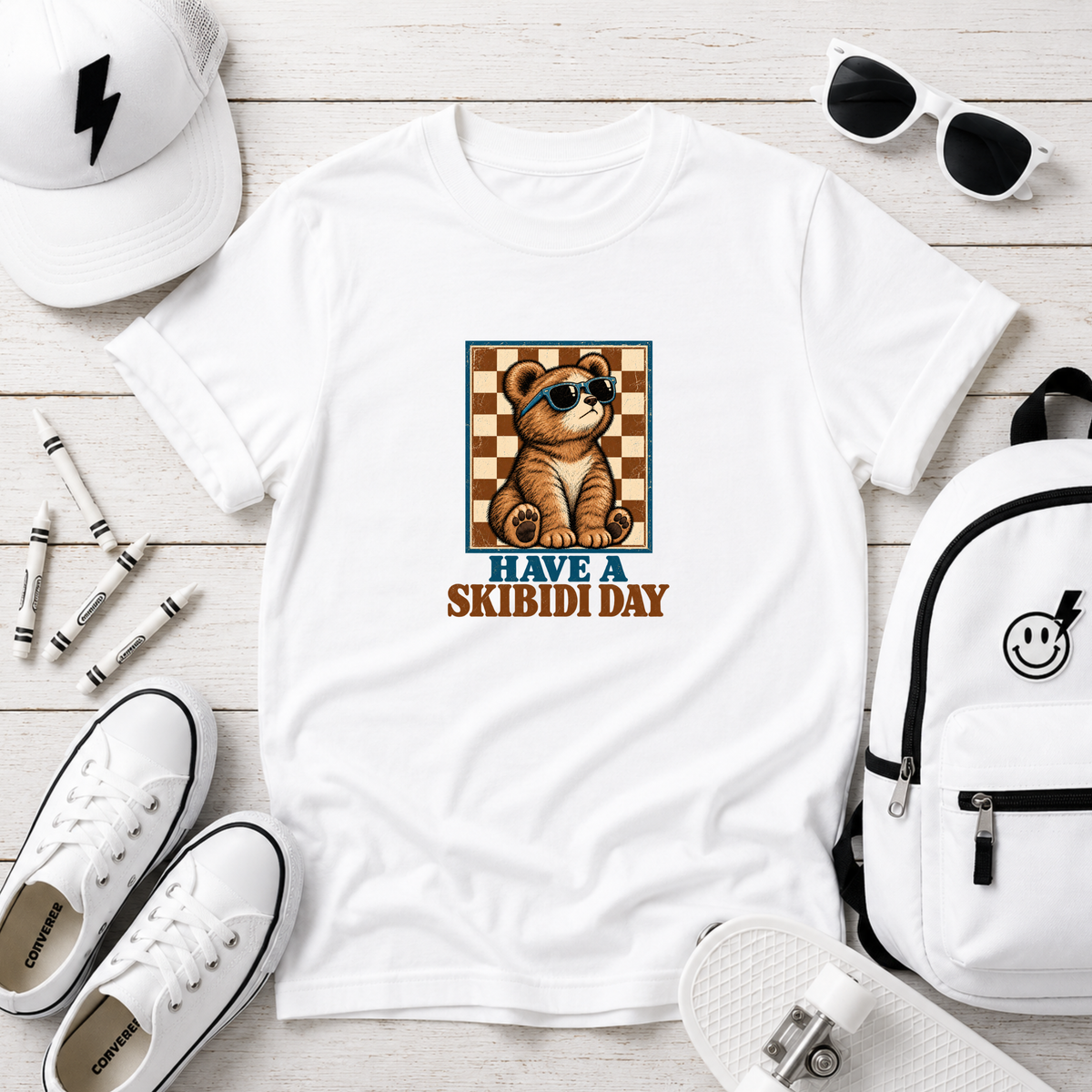 Kids Tee Retro Raccoon 'Have a Skibidi Day' Graphic Shirt