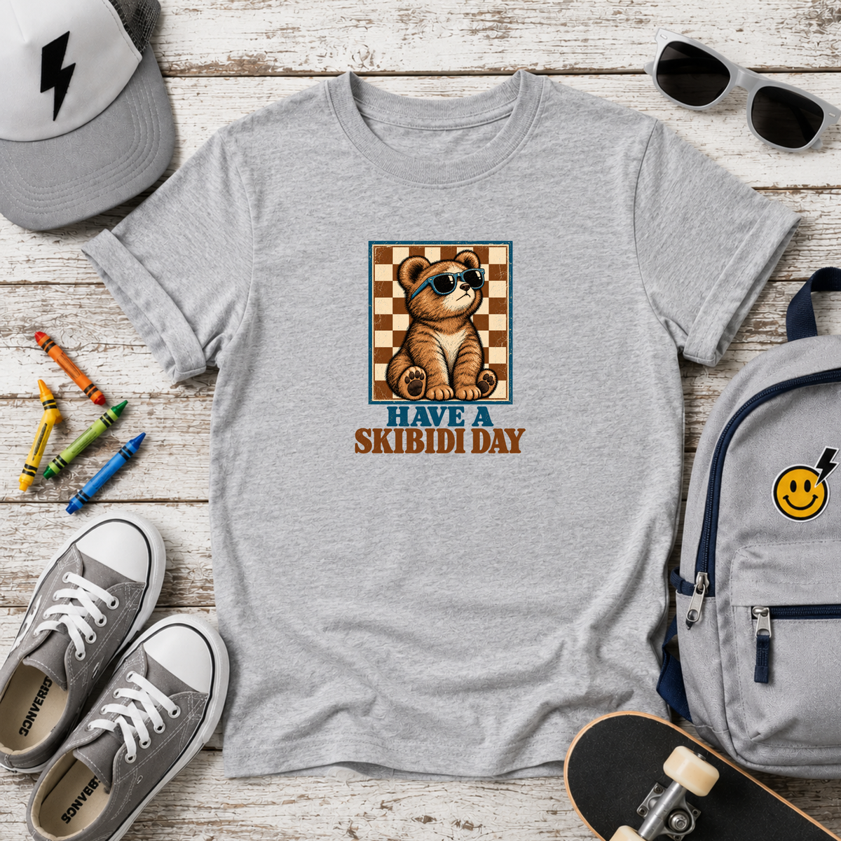 Kids Tee Retro Raccoon 'Have a Skibidi Day' Graphic Shirt