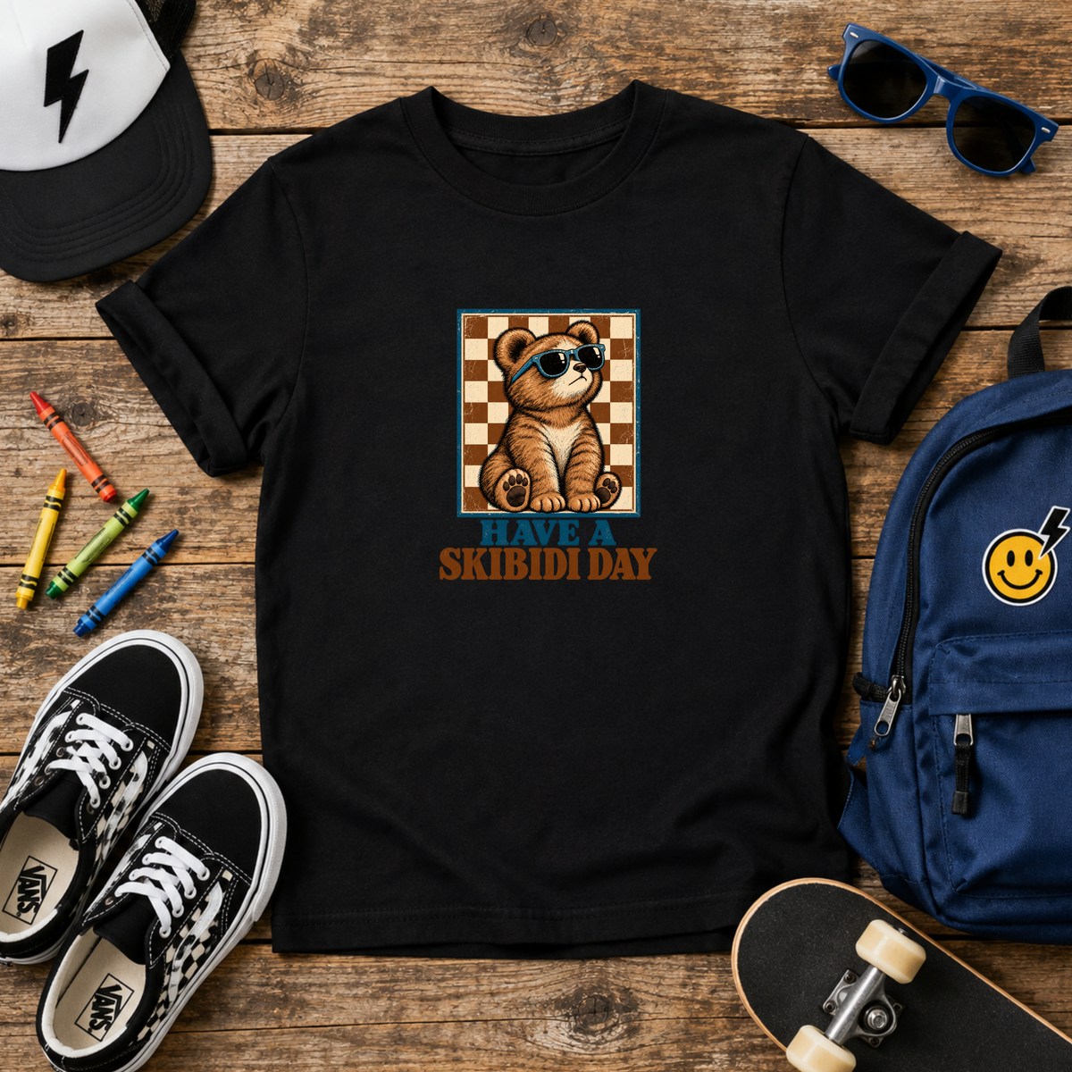 Kids Tee Retro Raccoon 'Have a Skibidi Day' Graphic Shirt