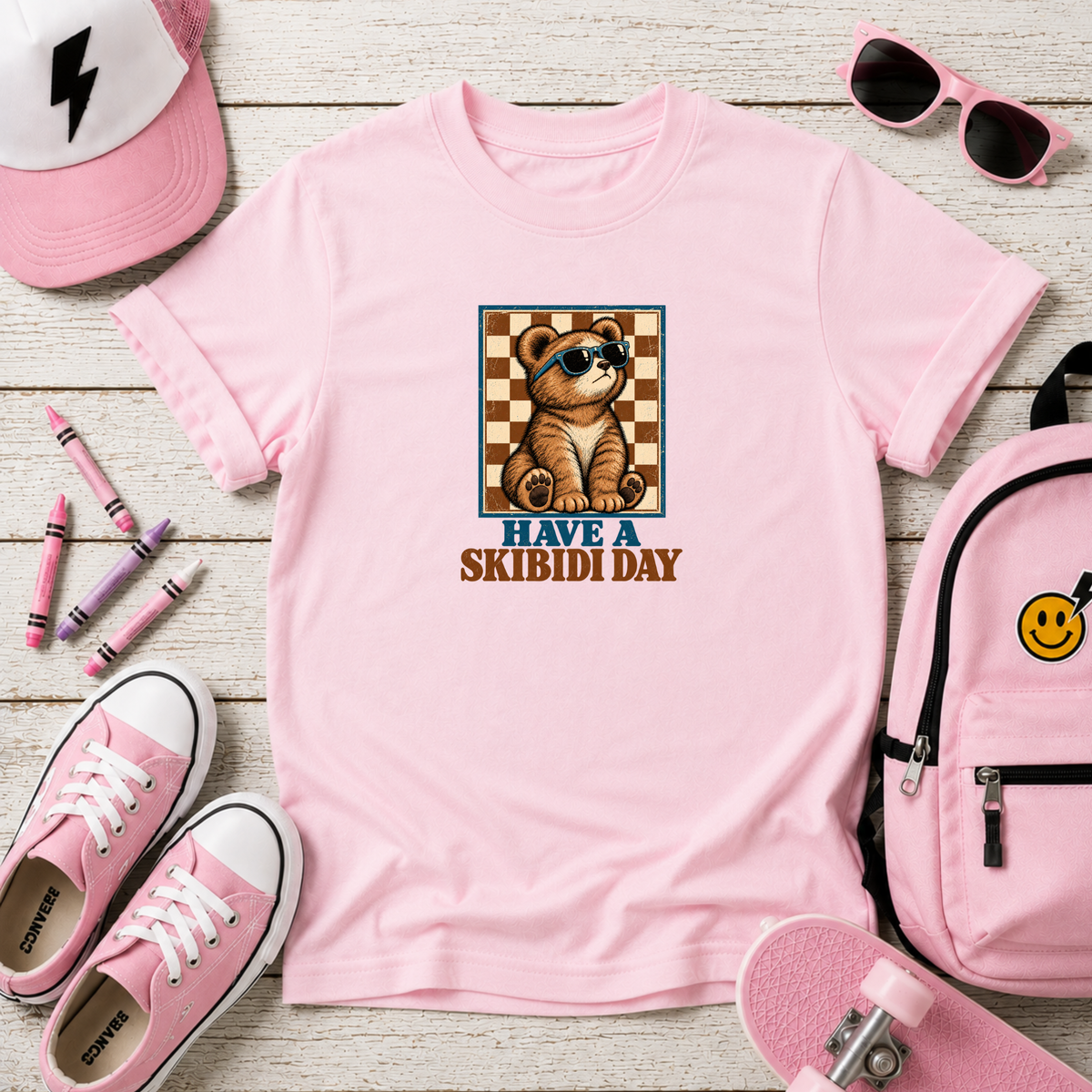 Kids Tee Retro Raccoon 'Have a Skibidi Day' Graphic Shirt