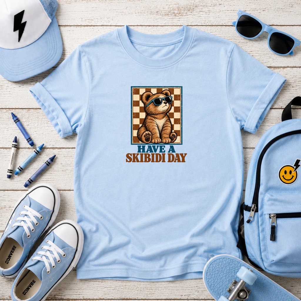 Kids Tee Retro Raccoon 'Have a Skibidi Day' Graphic Shirt