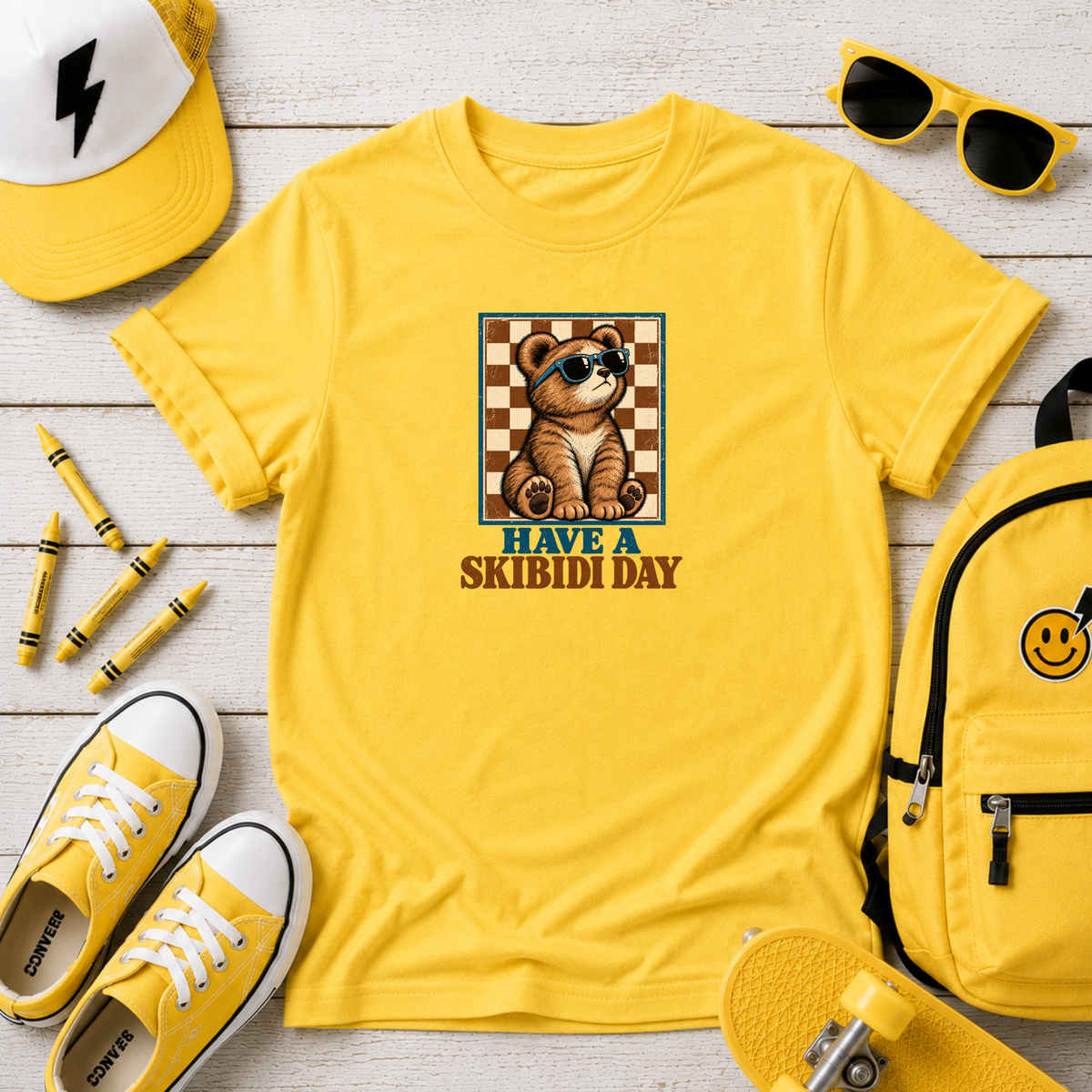 Kids Tee Retro Raccoon 'Have a Skibidi Day' Graphic Shirt