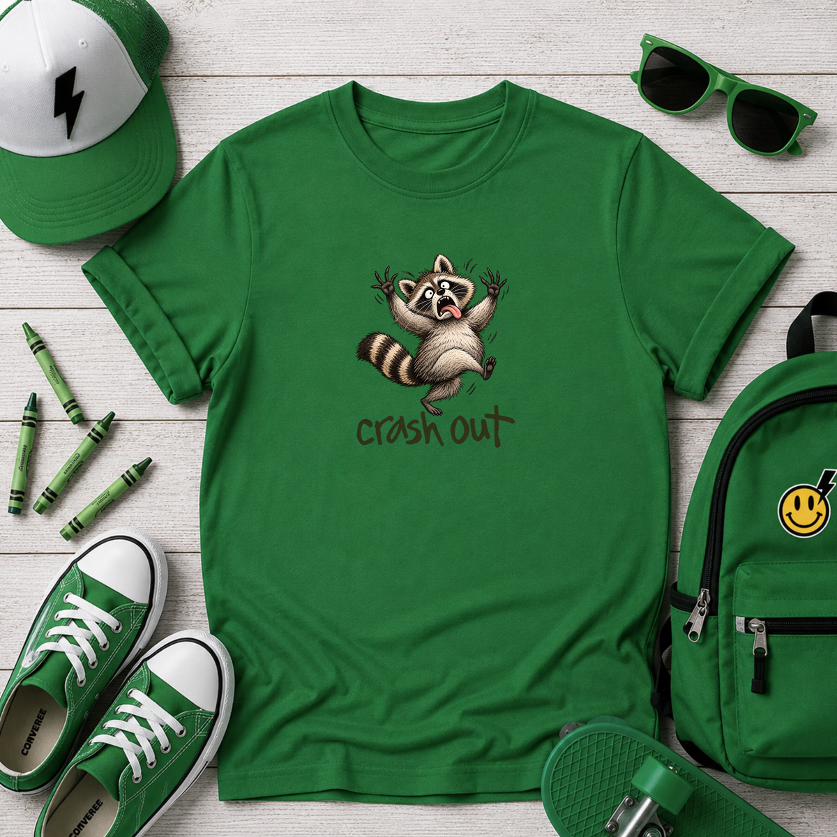 Cute Raccoon “Crash Out” Graphic Shirt for kids