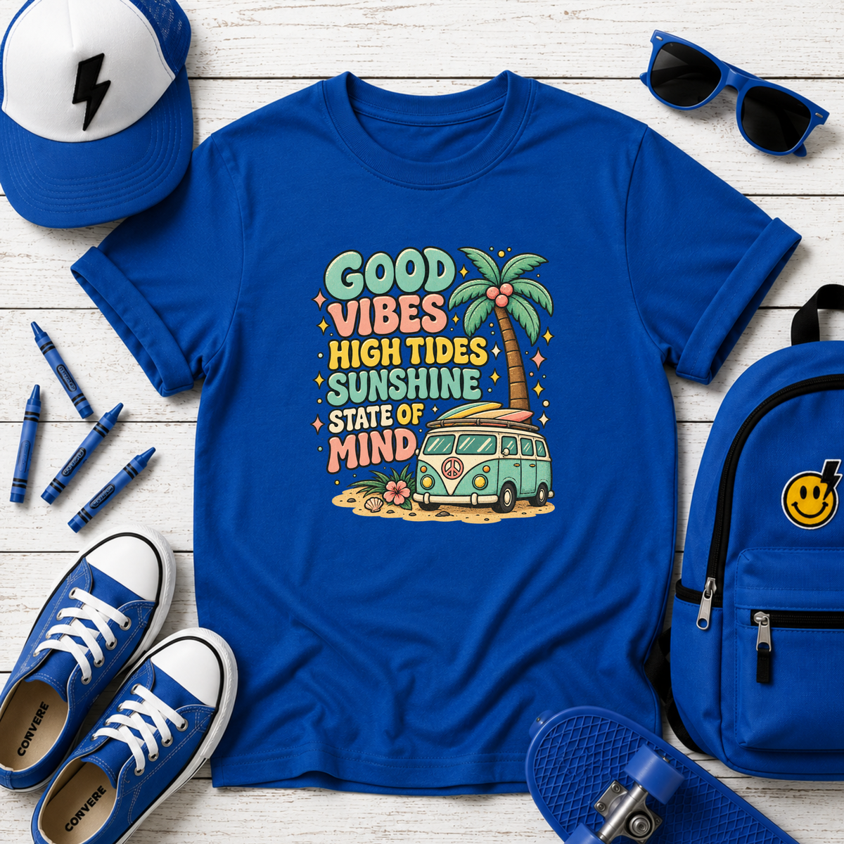 "Good Vibes, High Tides, Sunshine State of Mind" Retro Surf Van Graphic Tee