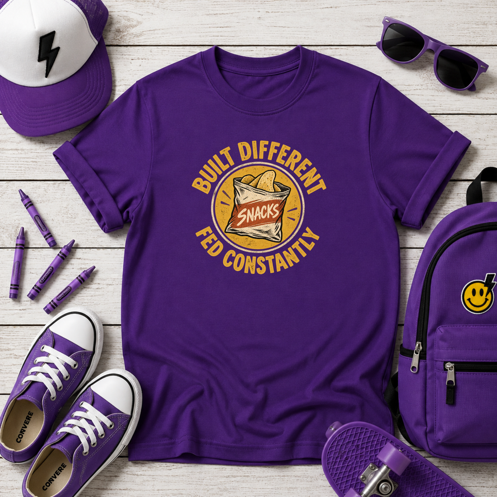 Kids "Built Different, Fed Constantly" Retro Snacks Graphic T-Shirt