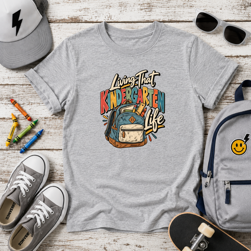 Kids "Living That Kindergarten Life" School Backpack Graphic T-shirt