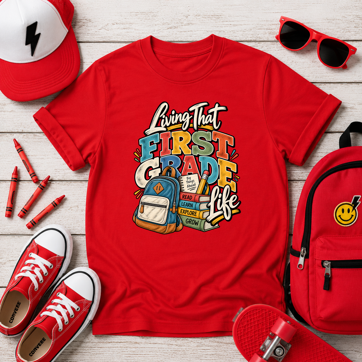 Kids "Living That First Grade Life" Back-to-School Graphic Shirt
