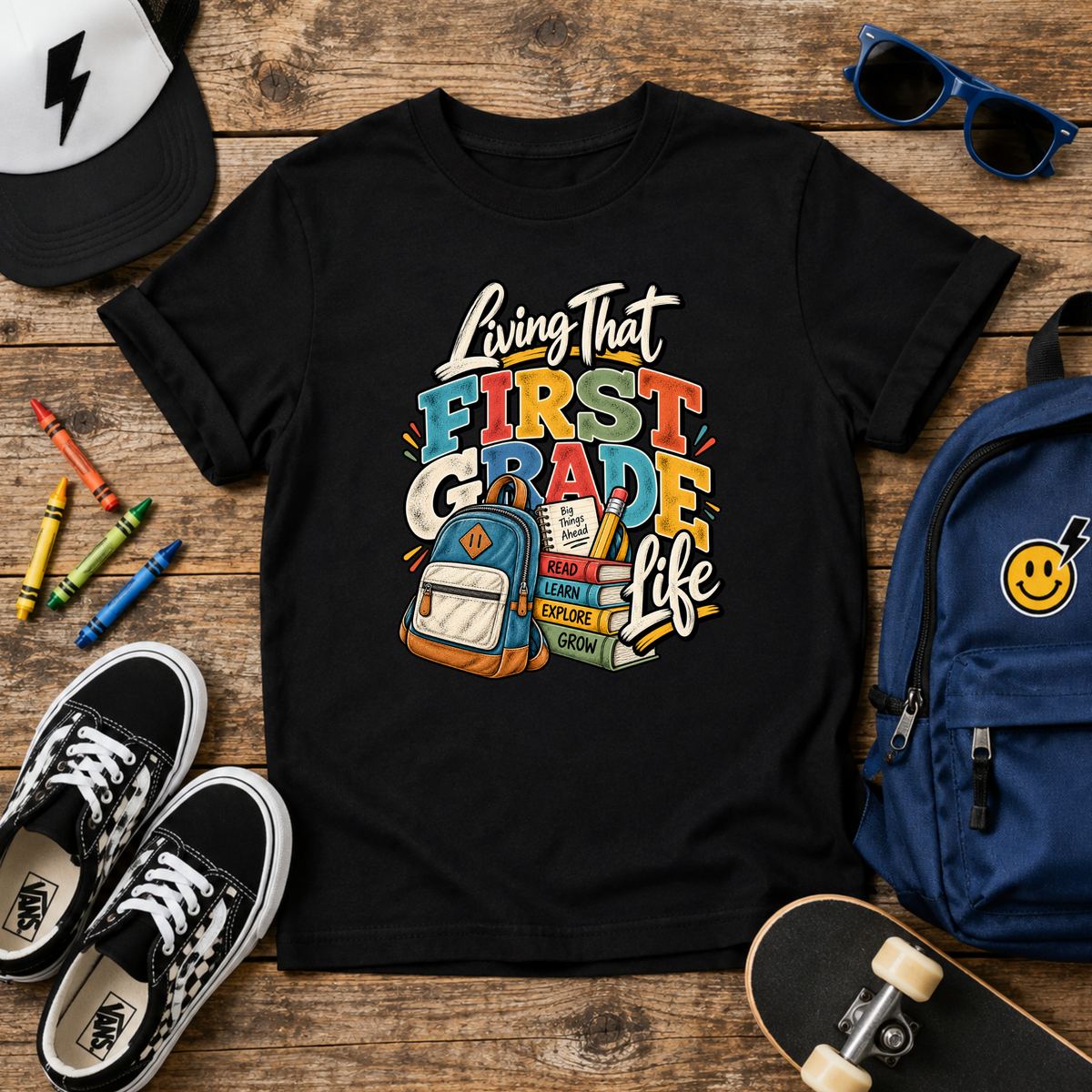 Kids "Living That First Grade Life" Back-to-School Graphic Shirt