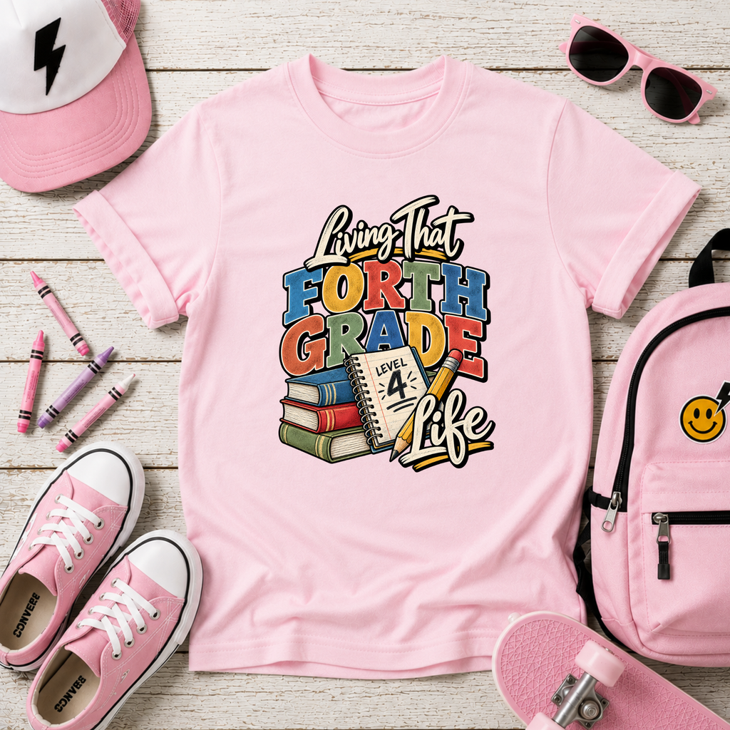 Kids 'Living That Fourth Grade Life' Back‑to‑School Graphic T-shirt