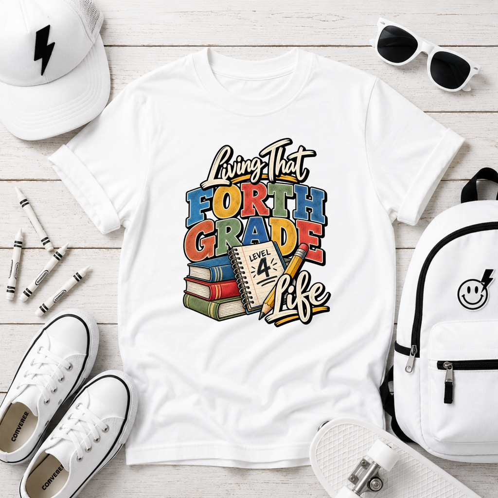 Kids 'Living That Fourth Grade Life' Back‑to‑School Graphic T-shirt