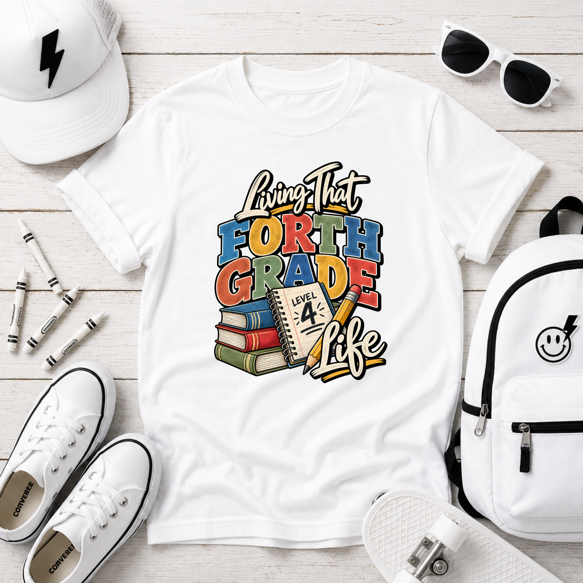 Kids 'Living That Fourth Grade Life' Back‑to‑School Graphic T-shirt