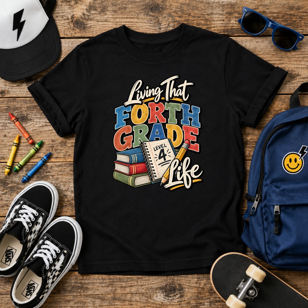 Kids 'Living That Fourth Grade Life' Back‑to‑School Graphic T-shirt